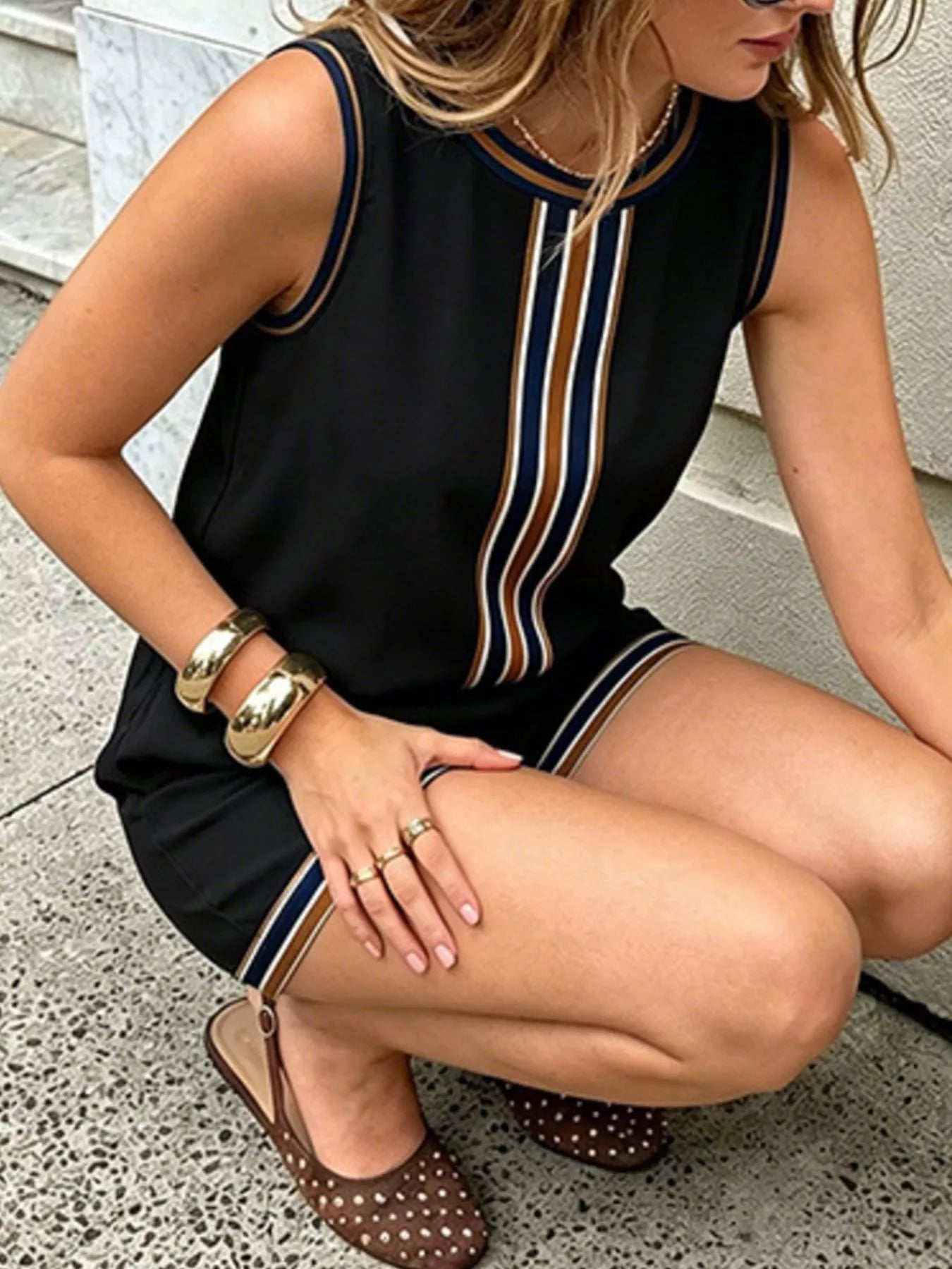 Striped Sleeveless Top and Shorts Set designed for comfort and style at Lookzlike