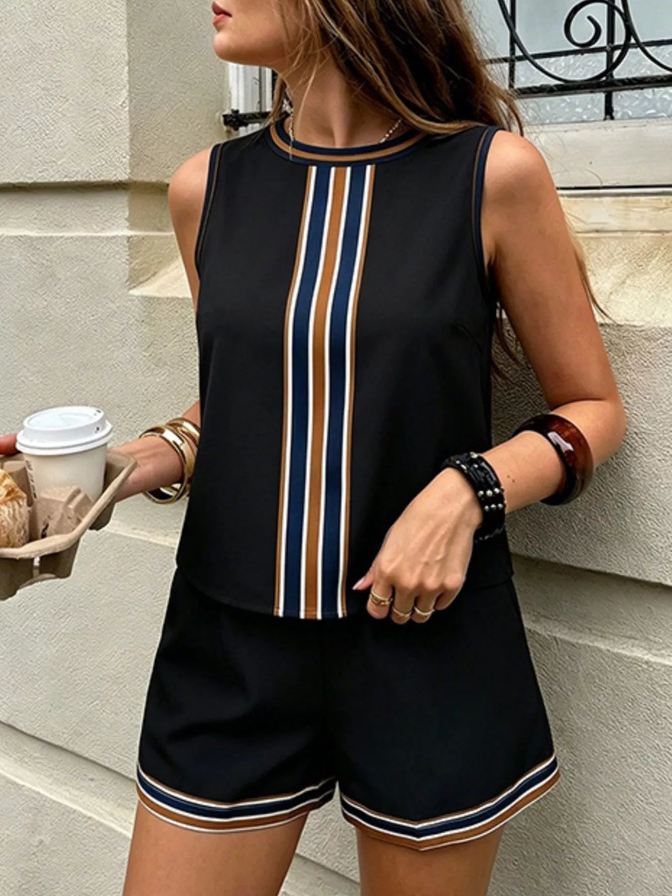 Striped Sleeveless Top and Shorts Set designed for comfort and style at Lookzlike