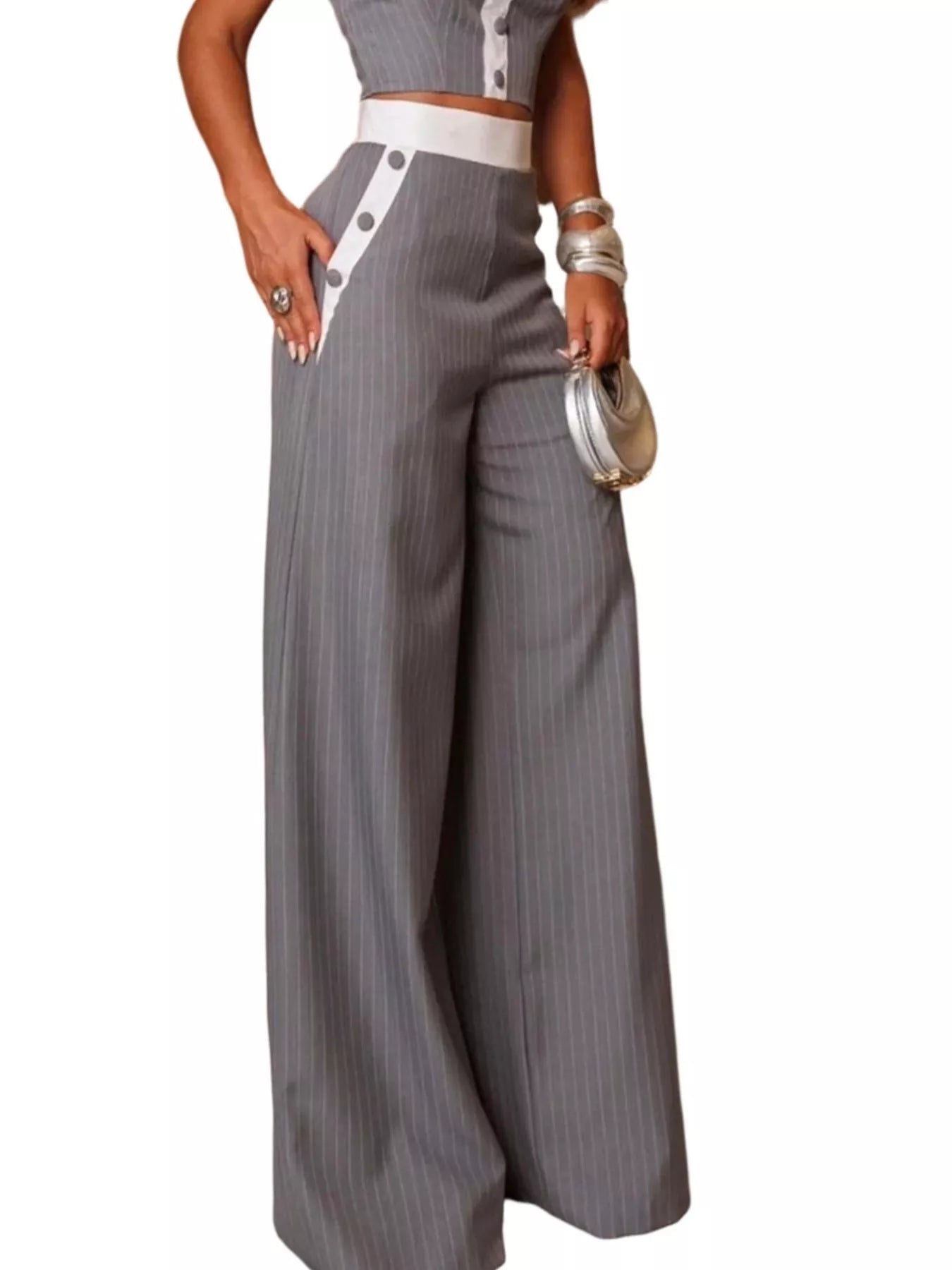 Striped Strapless Crop Top and Wide-Leg Pants Set designed for comfort and style at Lookzlike