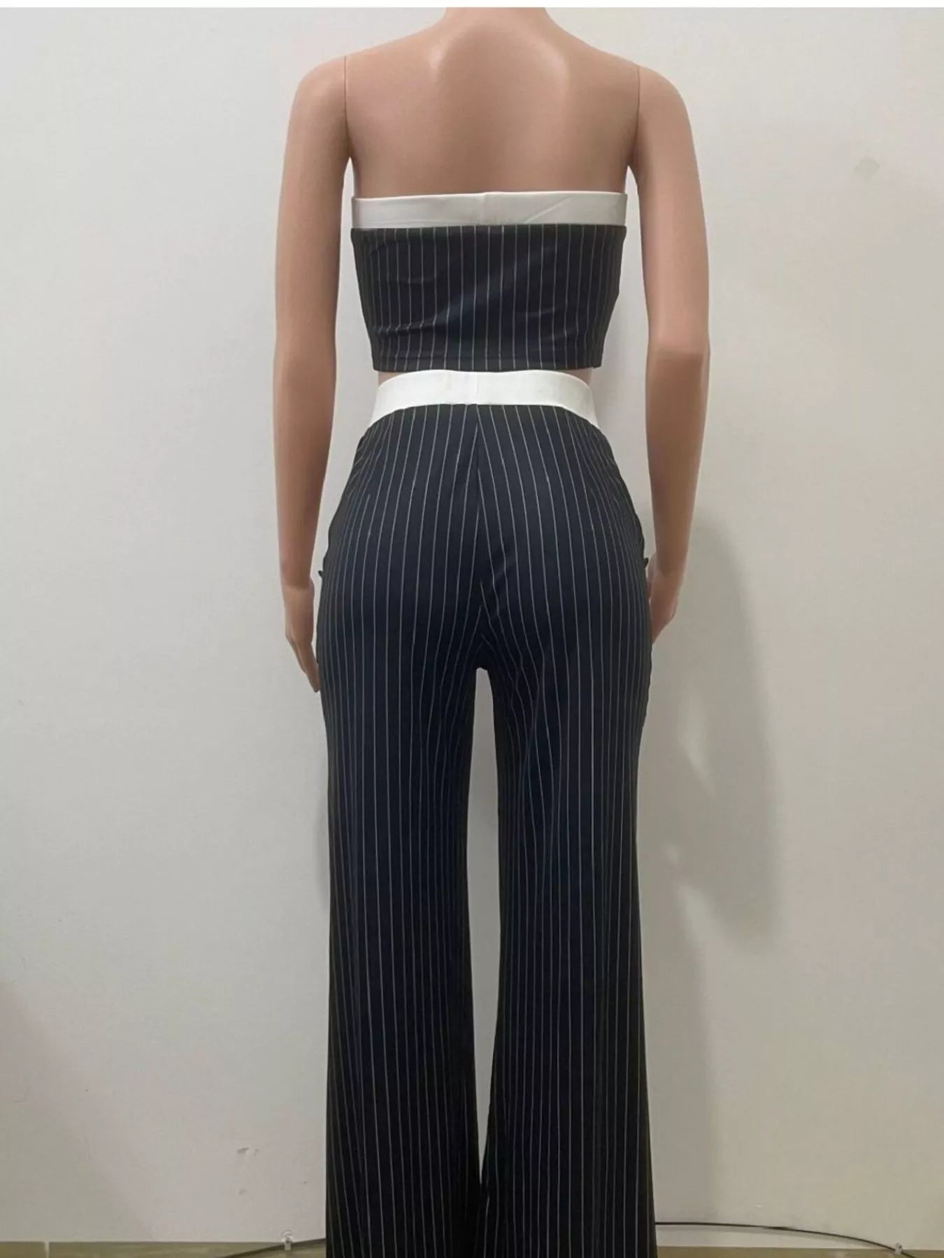 Striped Strapless Crop Top and Wide-Leg Pants Set designed for comfort and style at Lookzlike