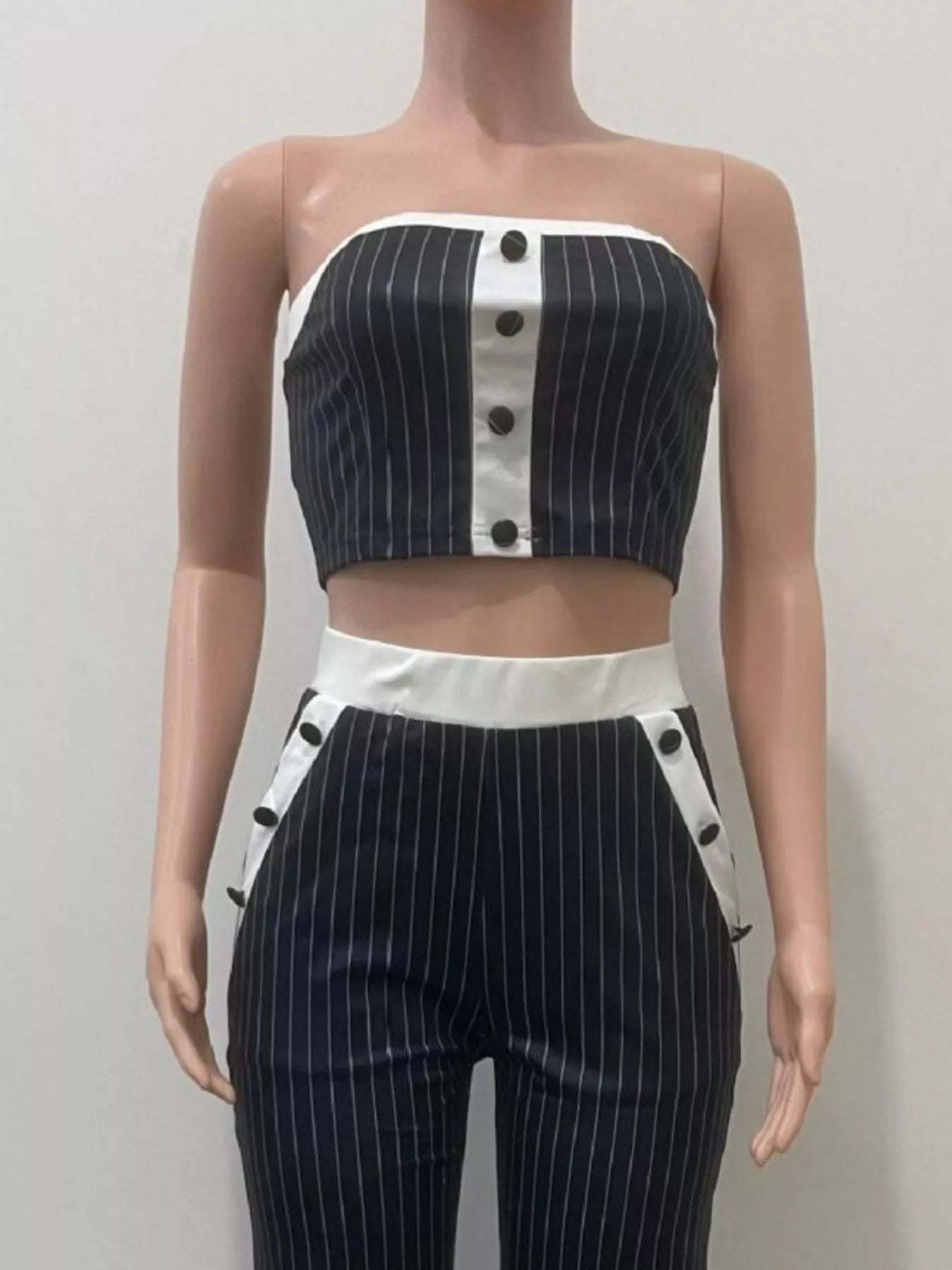 Striped Strapless Crop Top and Wide-Leg Pants Set designed for comfort and style at Lookzlike