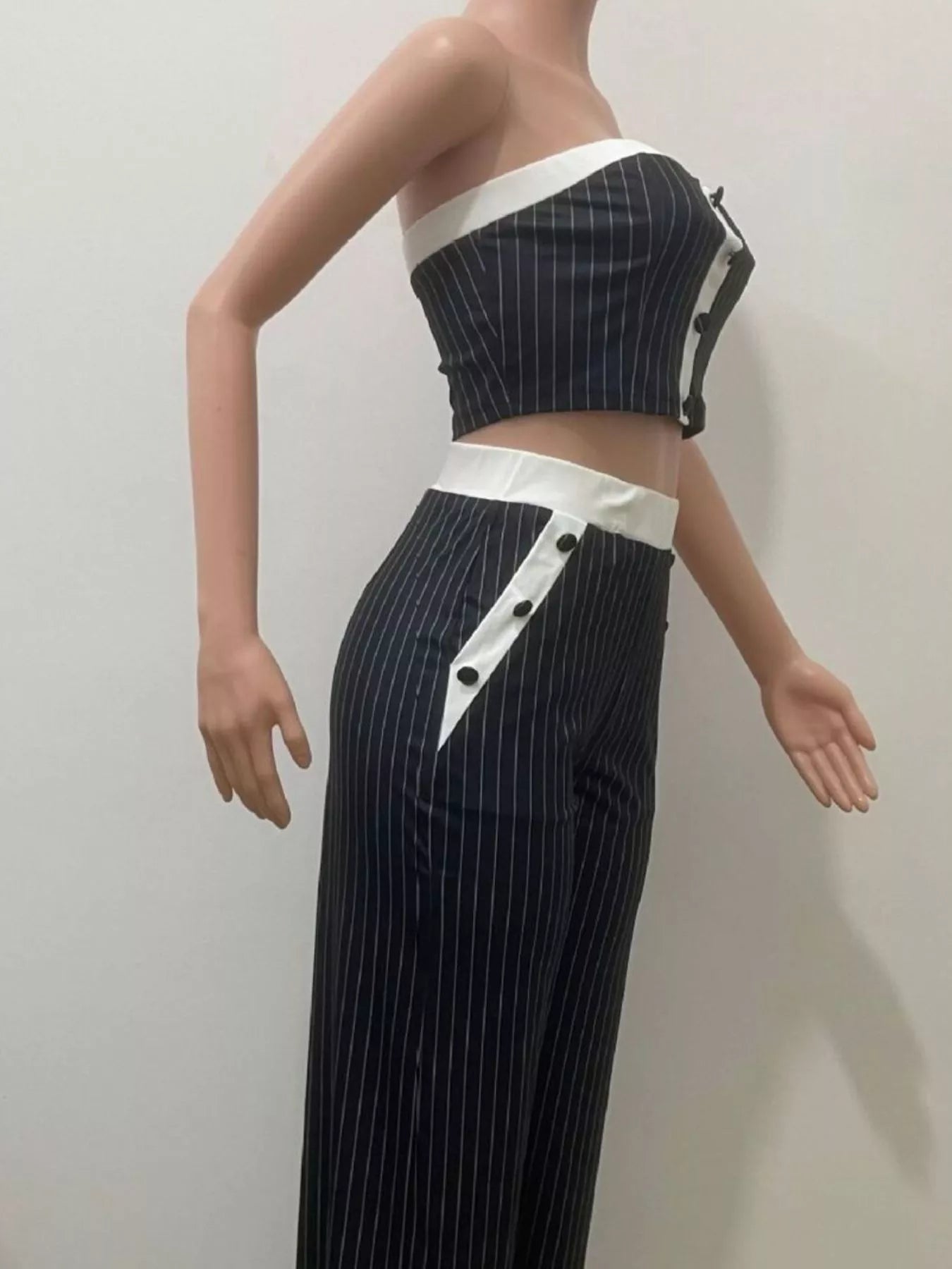 Striped Strapless Crop Top and Wide-Leg Pants Set designed for comfort and style at Lookzlike
