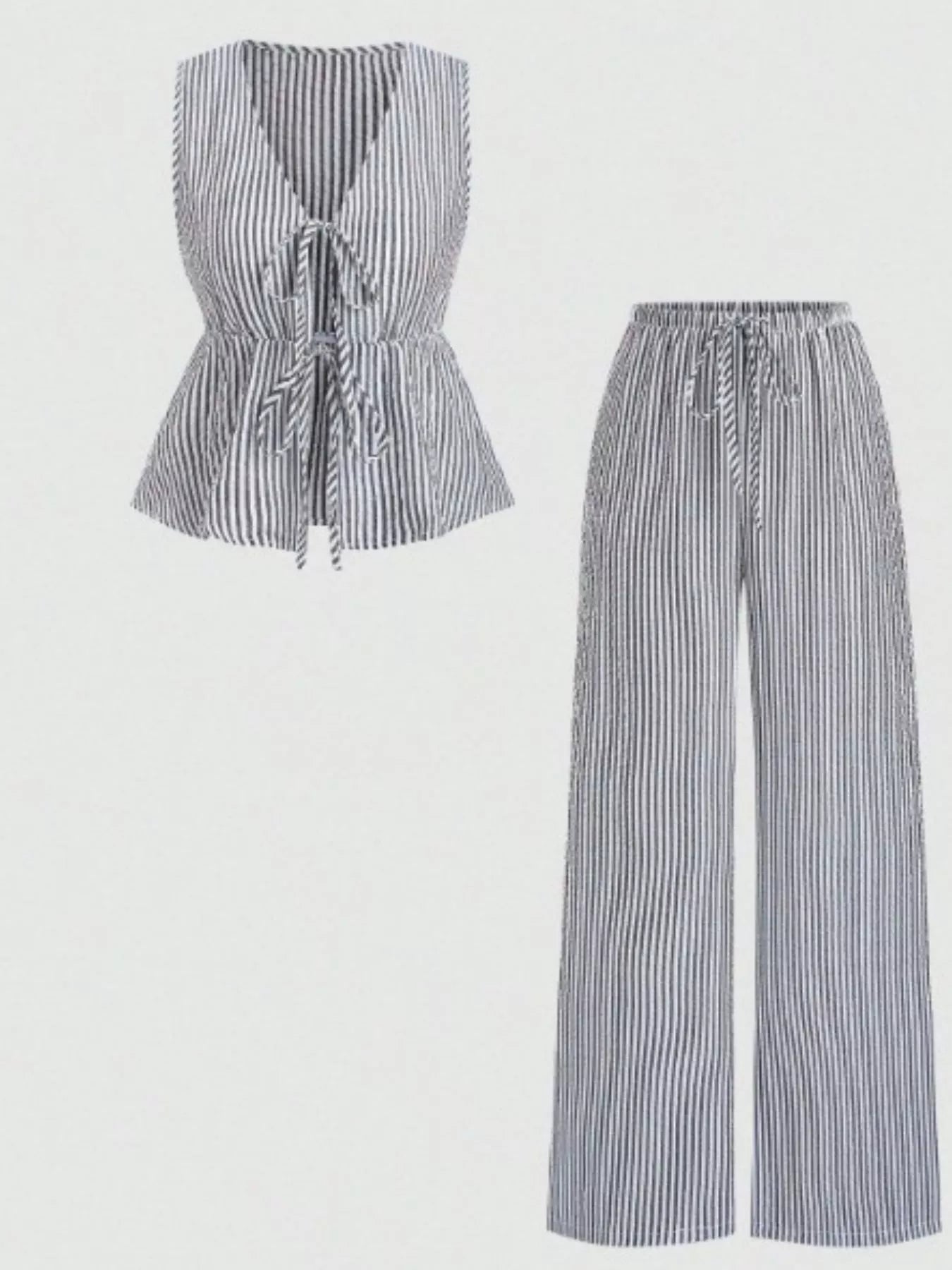 Striped Tie-Front Sleeveless Top and Pants Set designed for comfort and style at Lookzlike