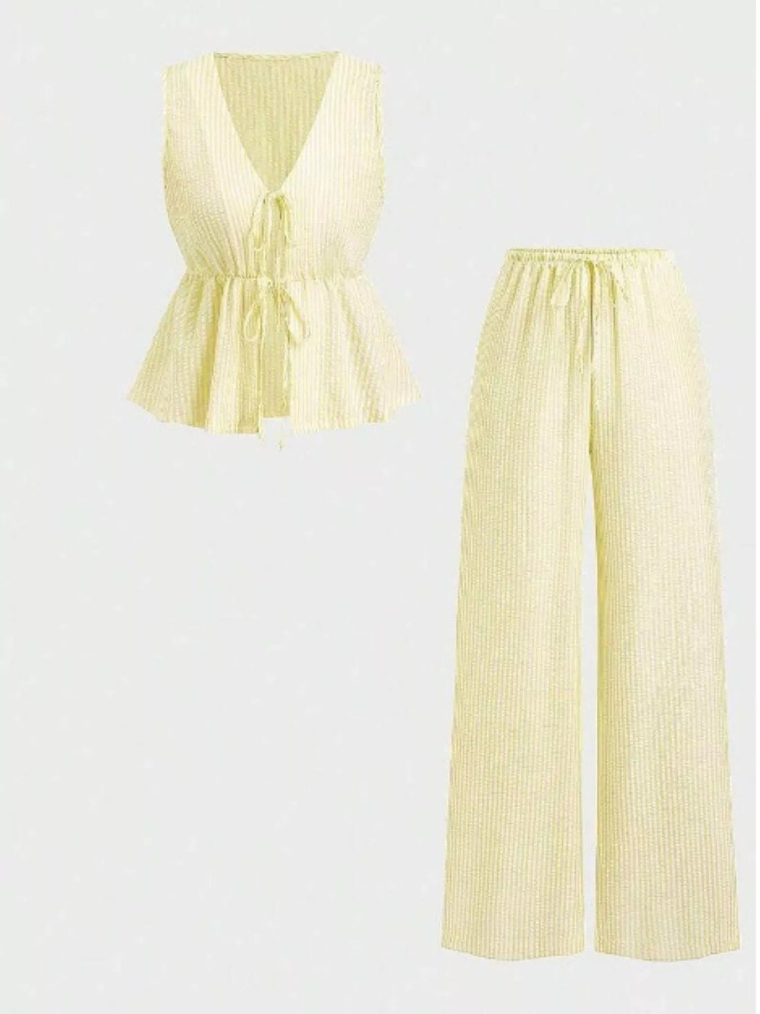 Striped Tie-Front Sleeveless Top and Pants Set designed for comfort and style at Lookzlike
