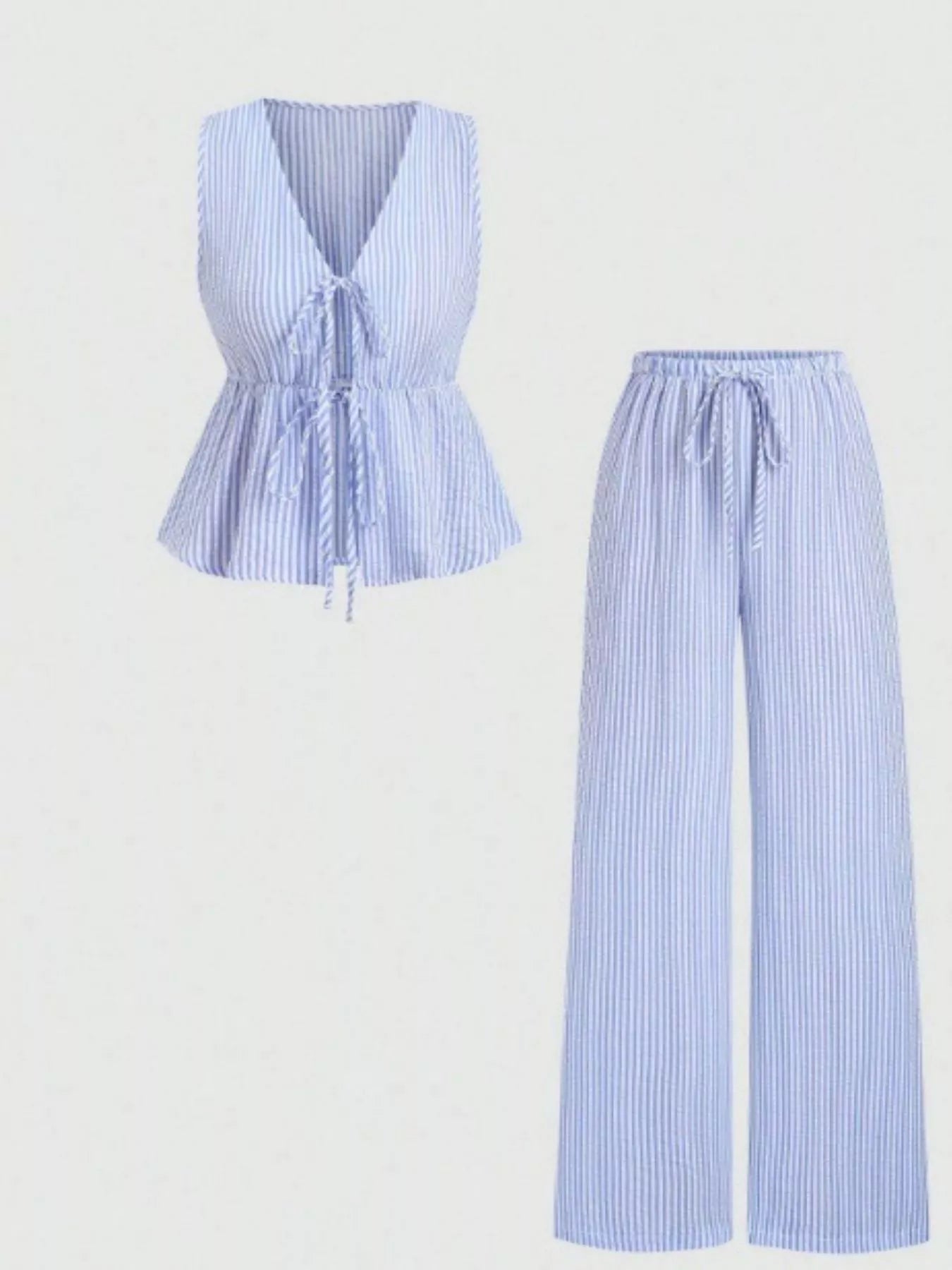 Striped Tie-Front Sleeveless Top and Pants Set designed for comfort and style at Lookzlike