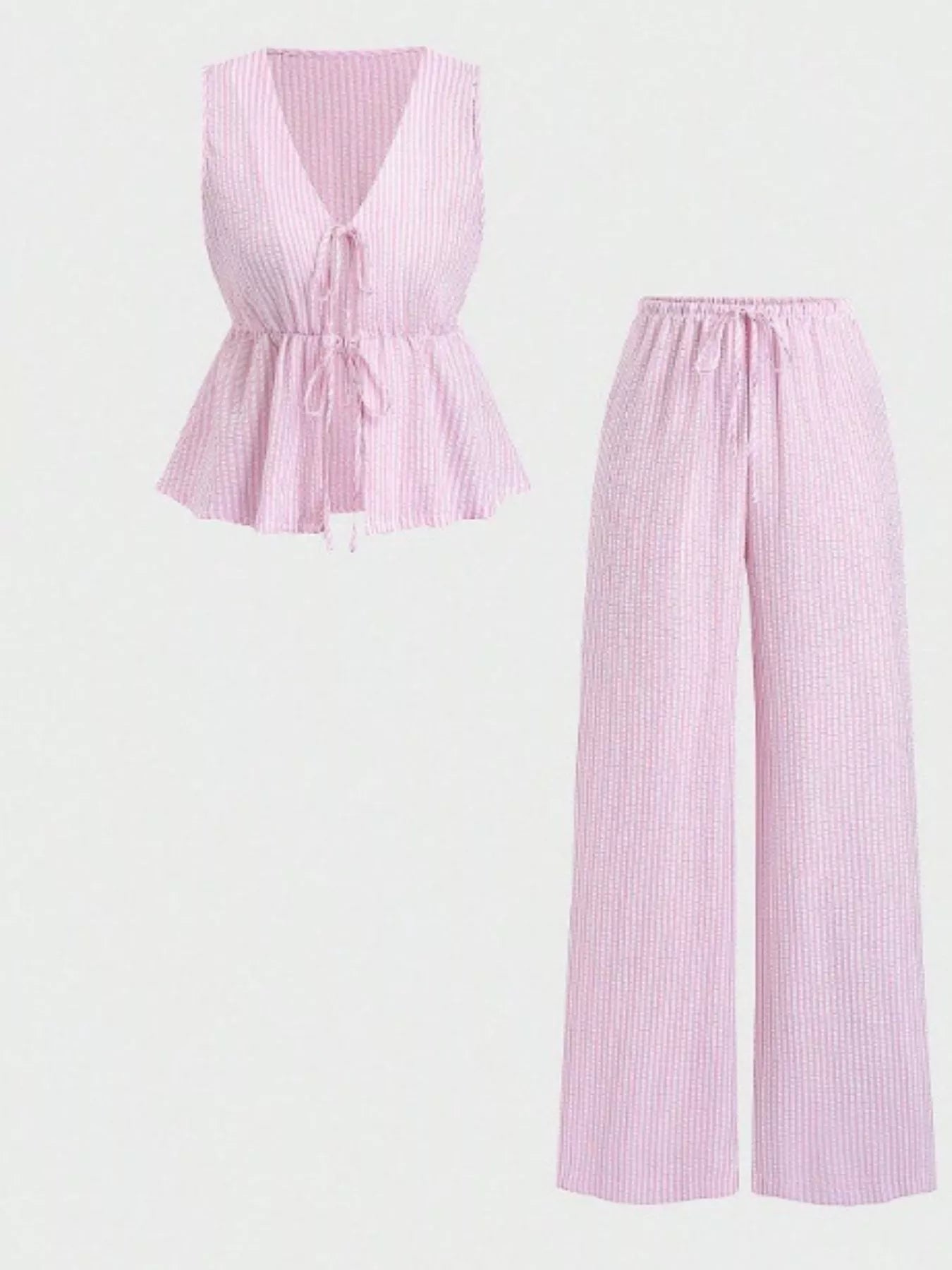 Striped Tie-Front Sleeveless Top and Pants Set designed for comfort and style at Lookzlike