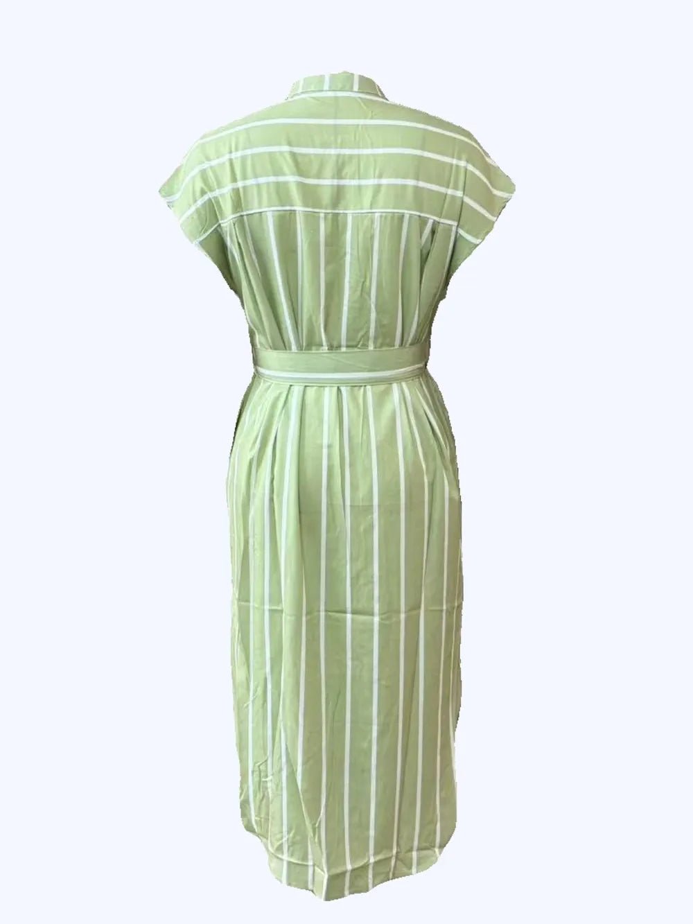 Striped Tie Waist Short Sleeve Dress - Lookzlike