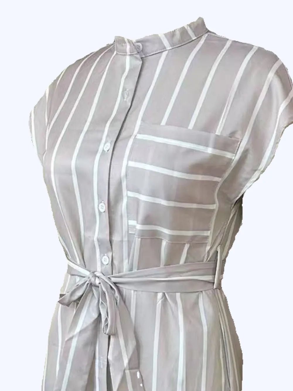 Striped Tie Waist Short Sleeve Dress - Lookzlike