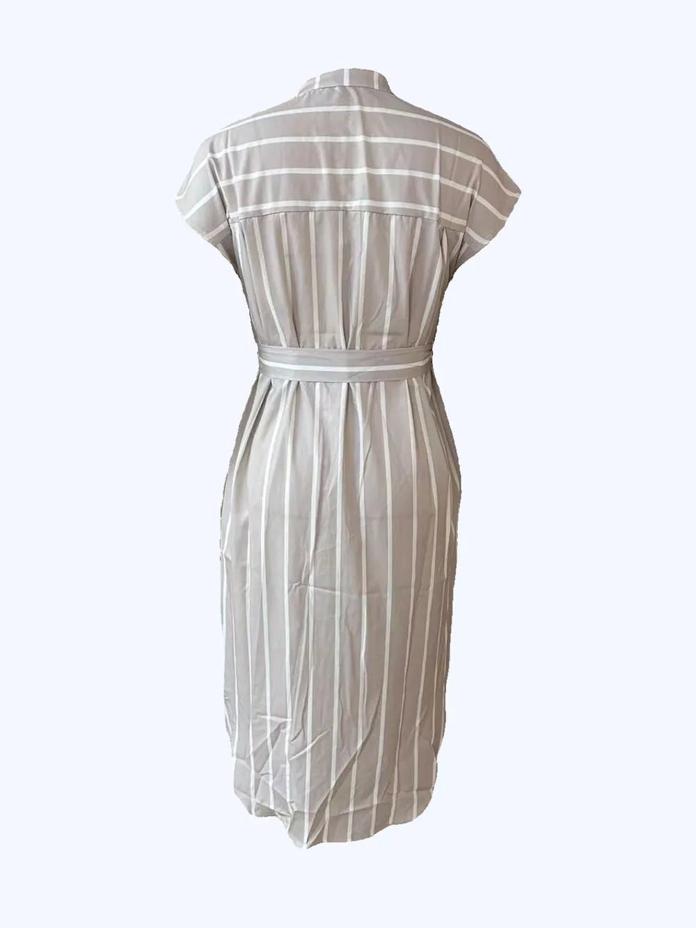 Striped Tie Waist Short Sleeve Dress - Lookzlike