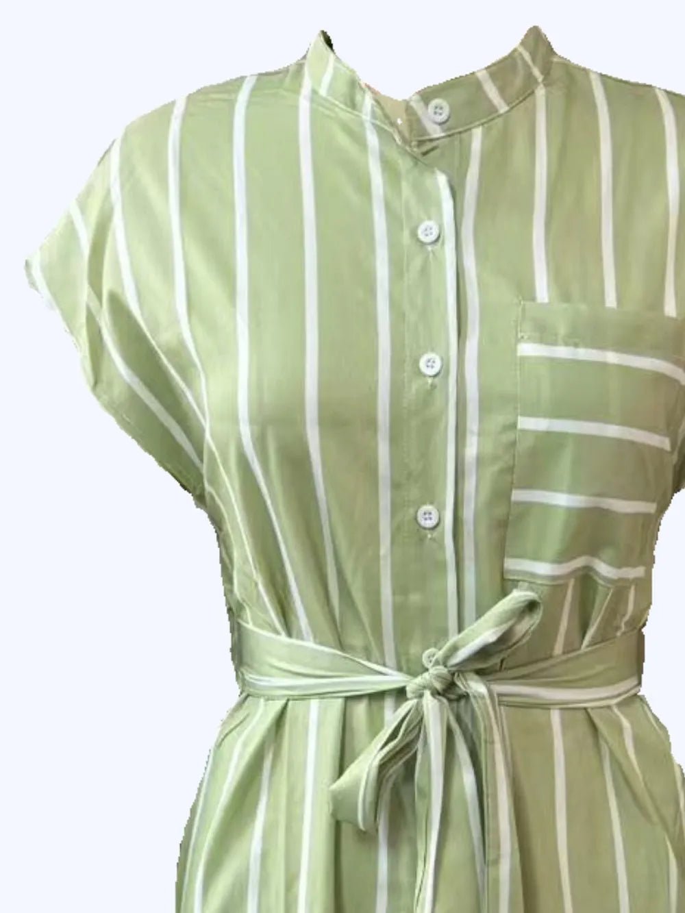Striped Tie Waist Short Sleeve Dress - Lookzlike