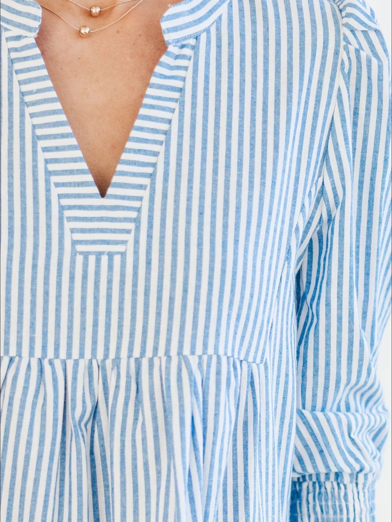 Striped Tiered Flounce Sleeve Shirt Dress - Lookzlike