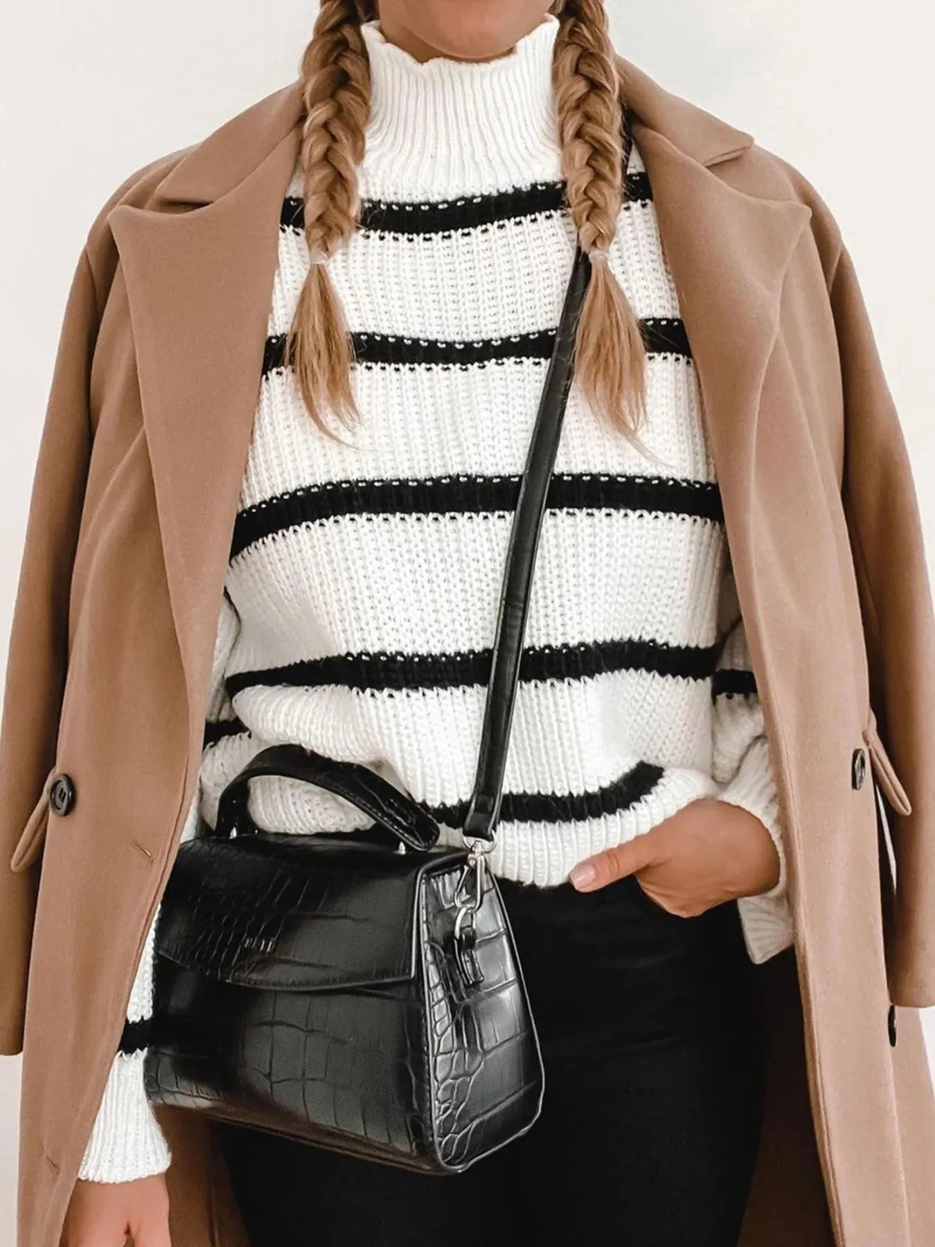 Striped Turtleneck Long Sleeve Sweater designed for comfort and style at Lookzlike