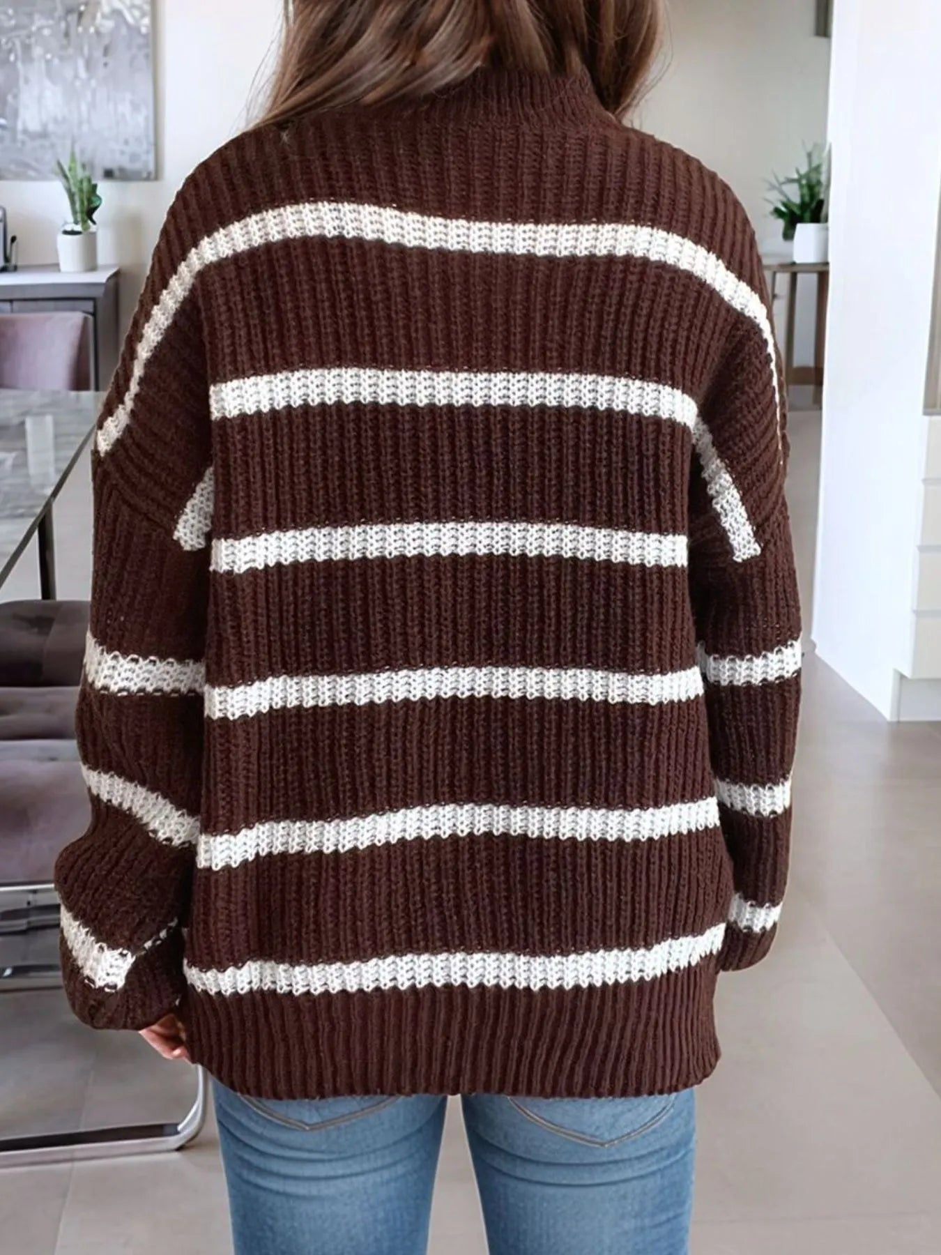 Striped Turtleneck Long Sleeve Sweater designed for comfort and style at Lookzlike