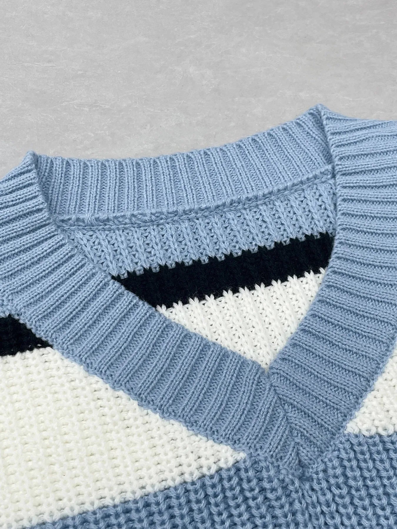 Striped V - Neck Color Block Sweater designed for comfort and style at Lookzlike