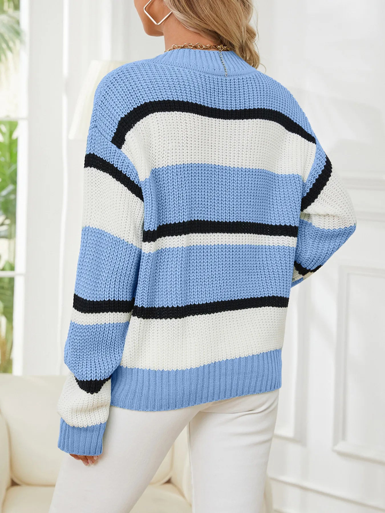 Striped V - Neck Color Block Sweater designed for comfort and style at Lookzlike