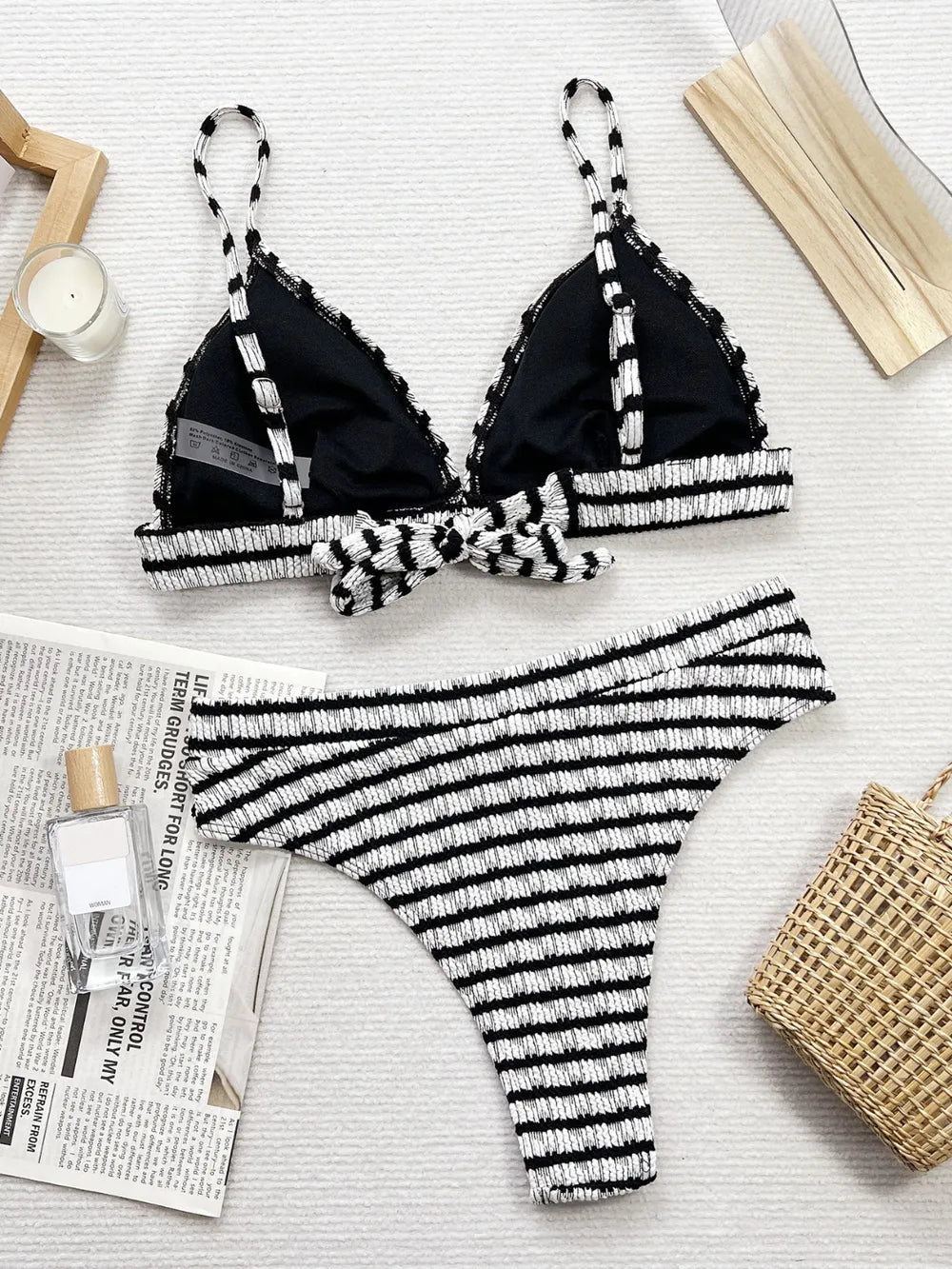 Striped V - Neck Two - Piece Swim Set designed for comfort and style at Lookzlike