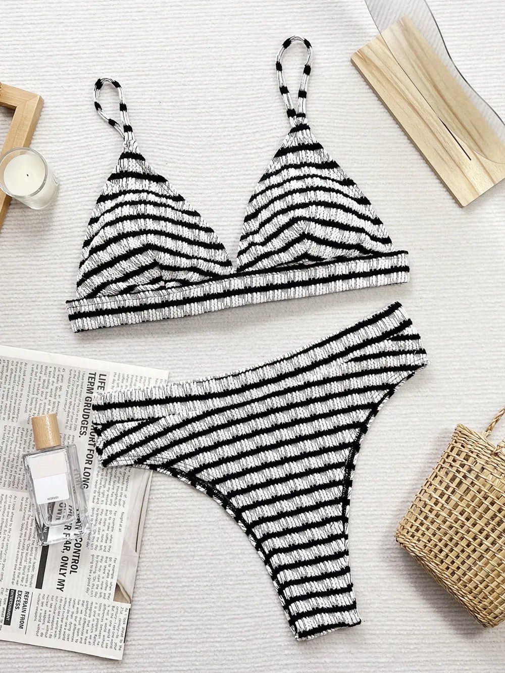 Striped V - Neck Two - Piece Swim Set designed for comfort and style at Lookzlike