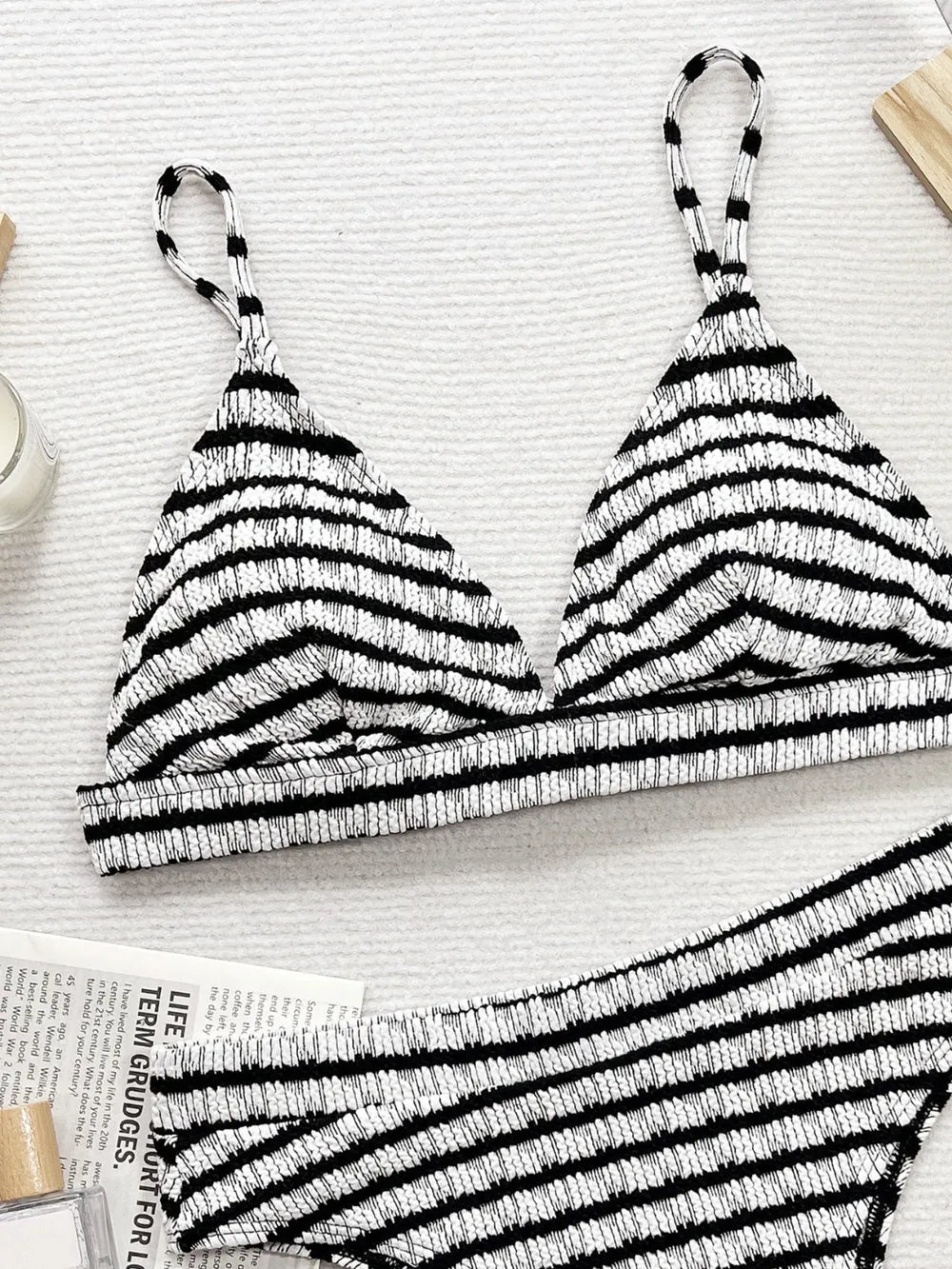 Striped V - Neck Two - Piece Swim Set designed for comfort and style at Lookzlike