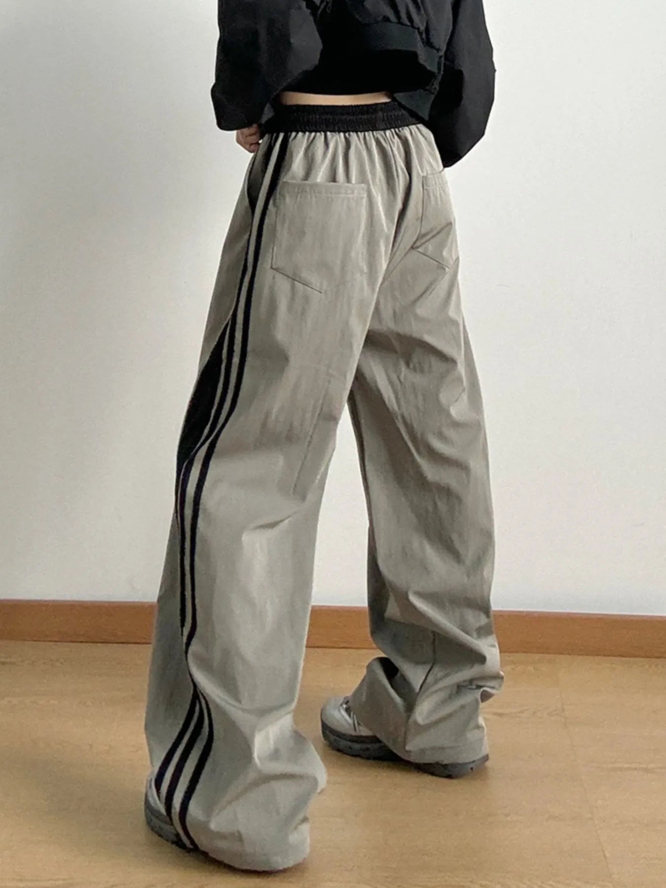 Striped Wide Leg Drawstring Pants - Lookzlike