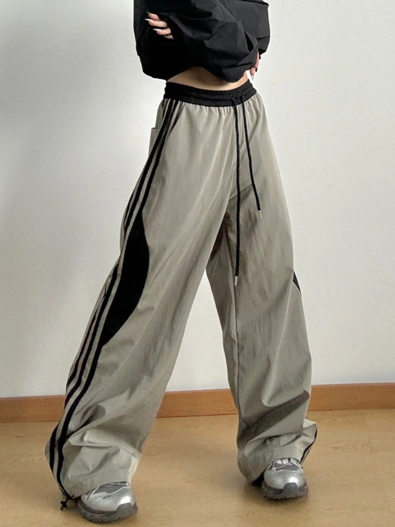 Striped Wide Leg Drawstring Pants - Lookzlike