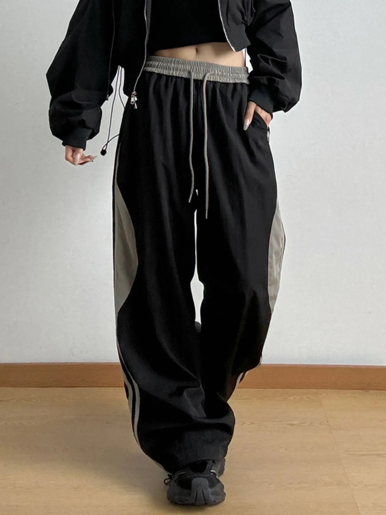 Striped Wide Leg Drawstring Pants - Lookzlike