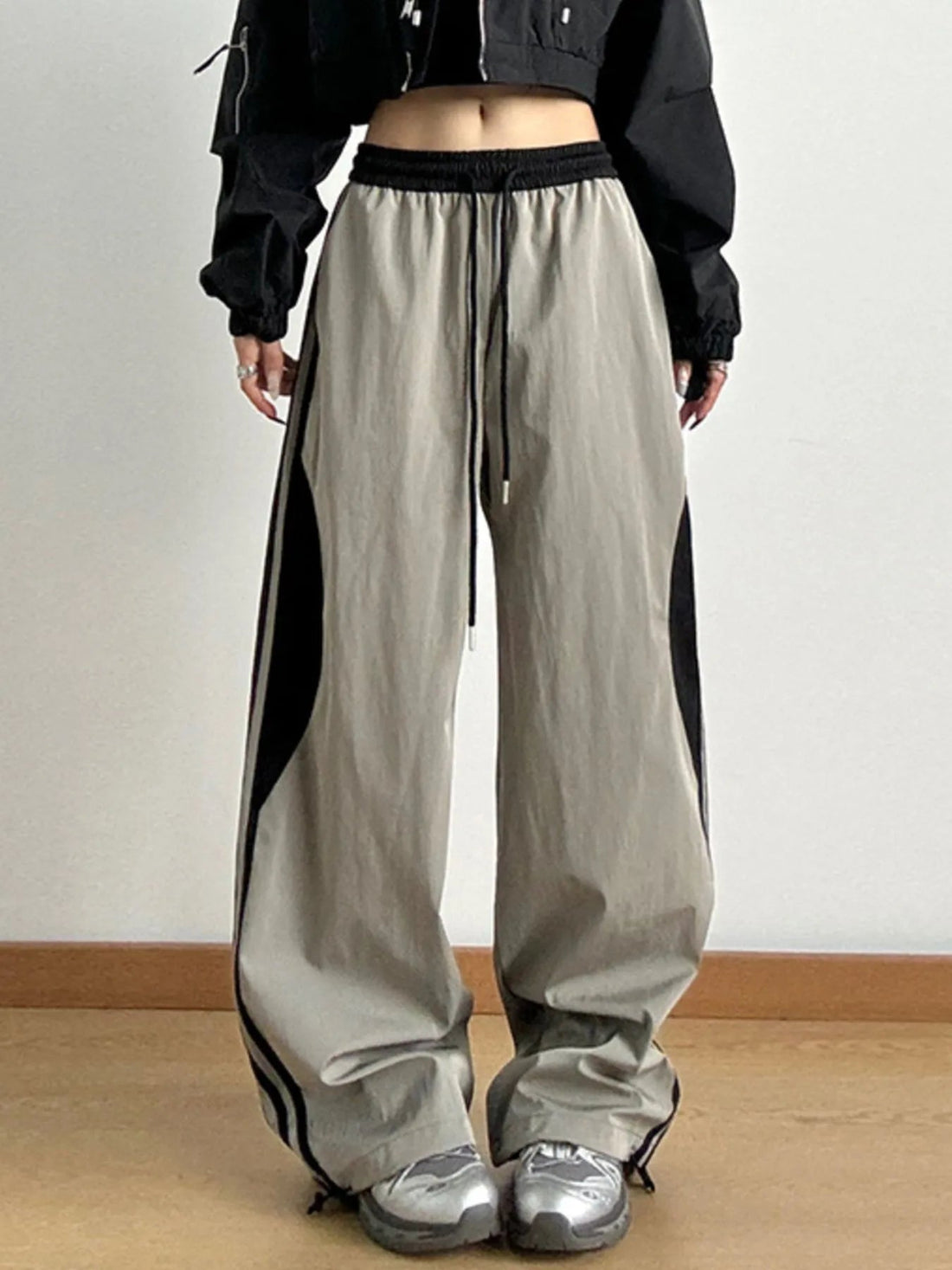 Striped Wide Leg Drawstring Pants - Lookzlike