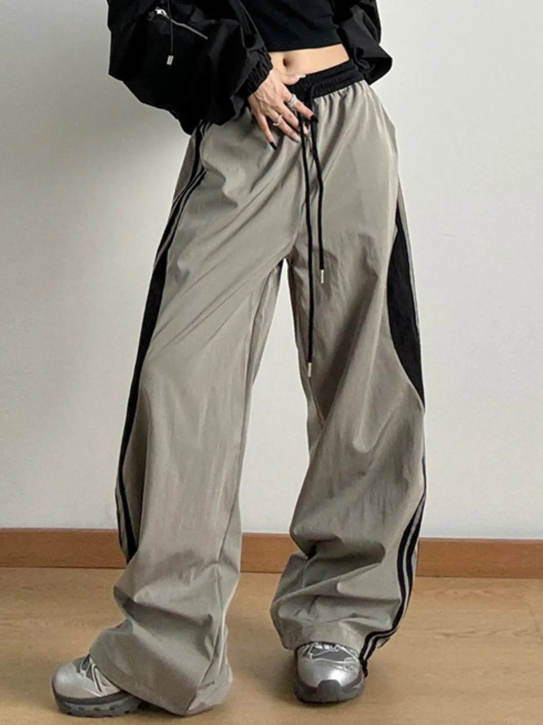 Striped Wide Leg Drawstring Pants - Lookzlike