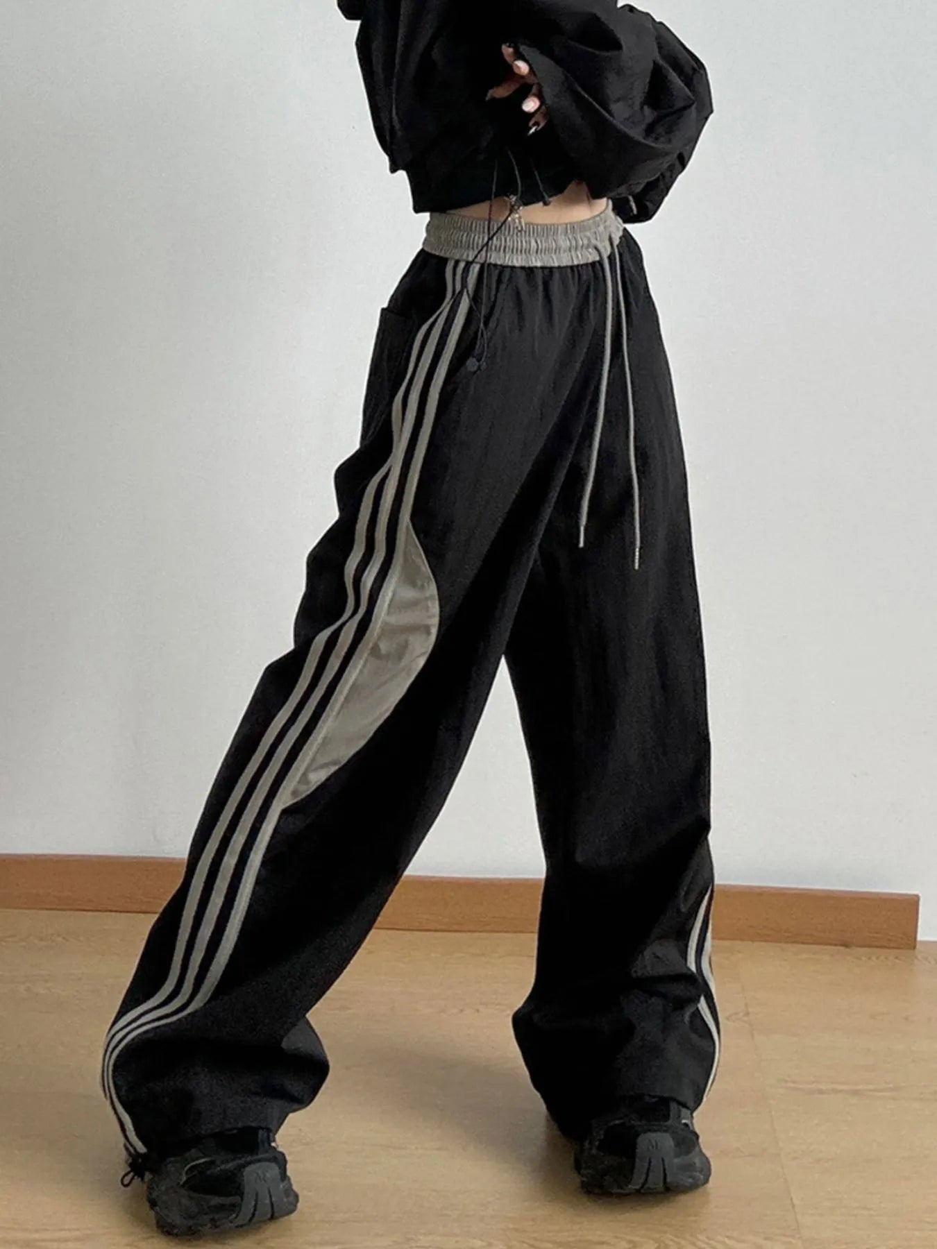 Striped Wide Leg Drawstring Pants - Lookzlike