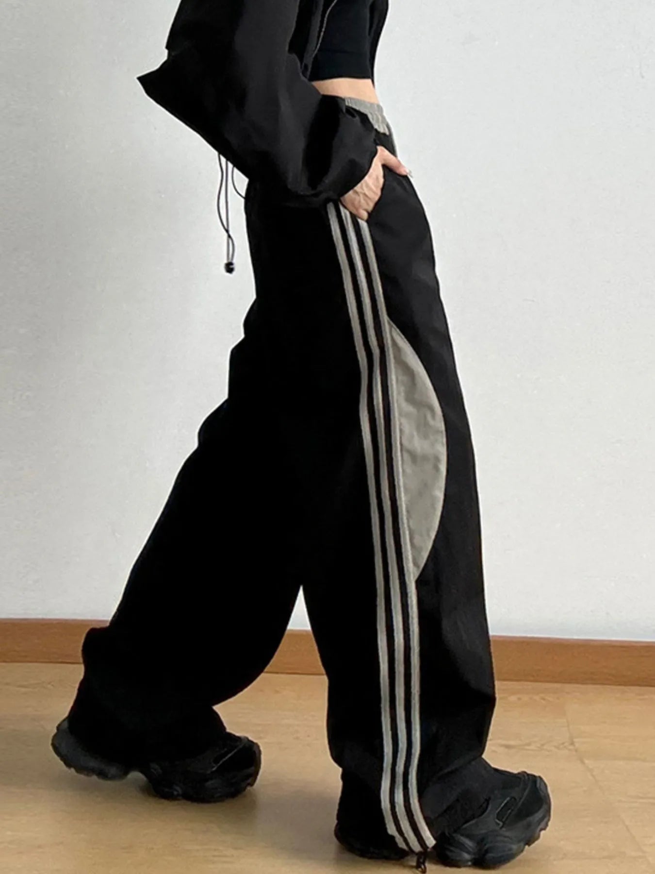 Striped Wide Leg Drawstring Pants - Lookzlike