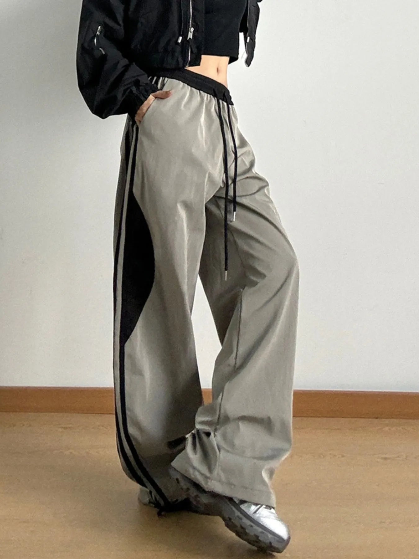 Striped Wide Leg Drawstring Pants - Lookzlike