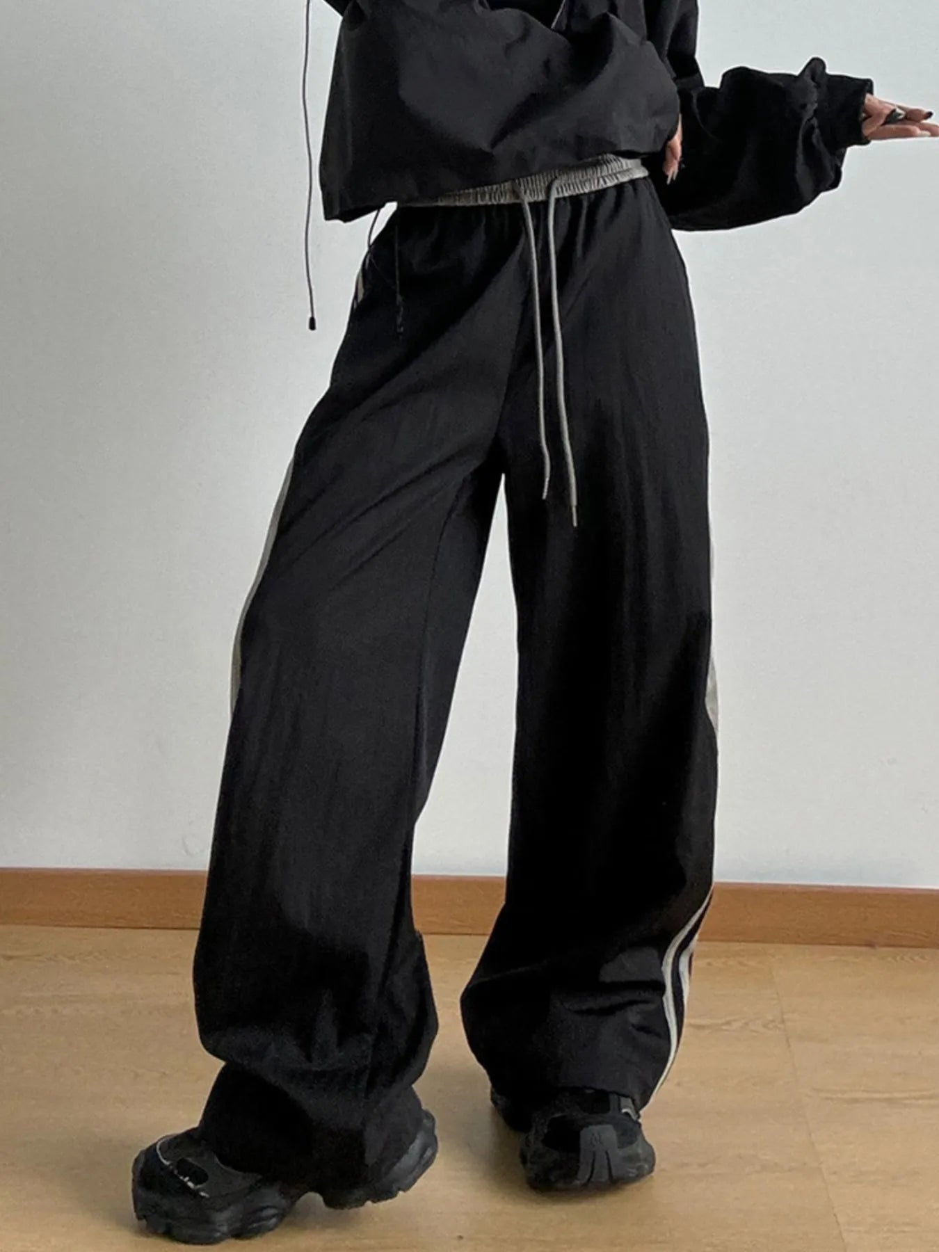 Striped Wide Leg Drawstring Pants - Lookzlike