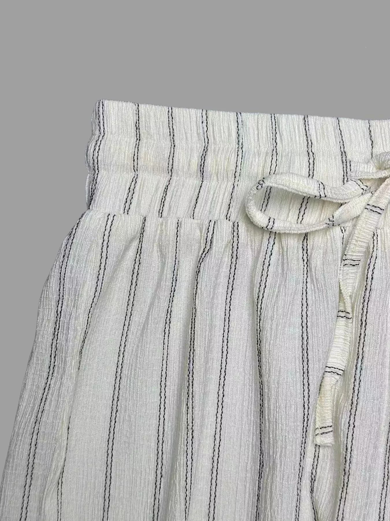 Striped Wide-Leg Drawstring Pants designed for comfort and style at Lookzlike