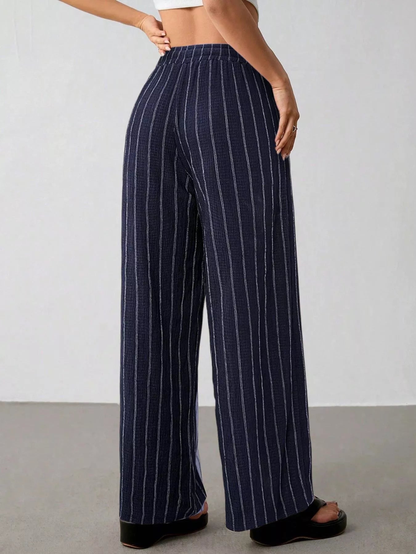 Striped Wide-Leg Drawstring Pants designed for comfort and style at Lookzlike