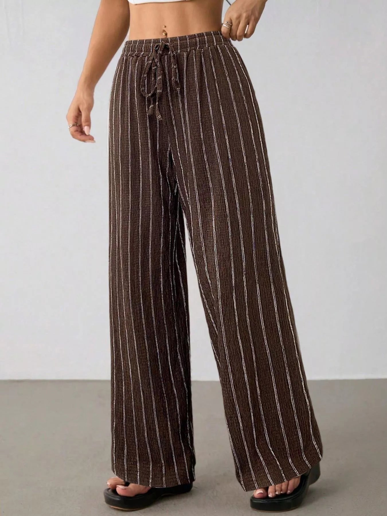 Striped Wide-Leg Drawstring Pants designed for comfort and style at Lookzlike