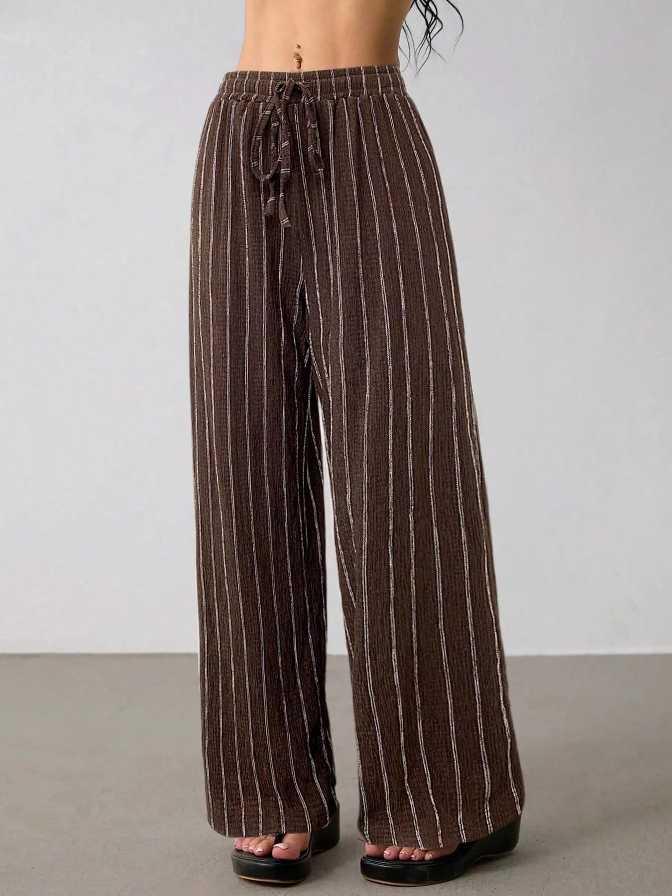 Striped Wide-Leg Drawstring Pants designed for comfort and style at Lookzlike