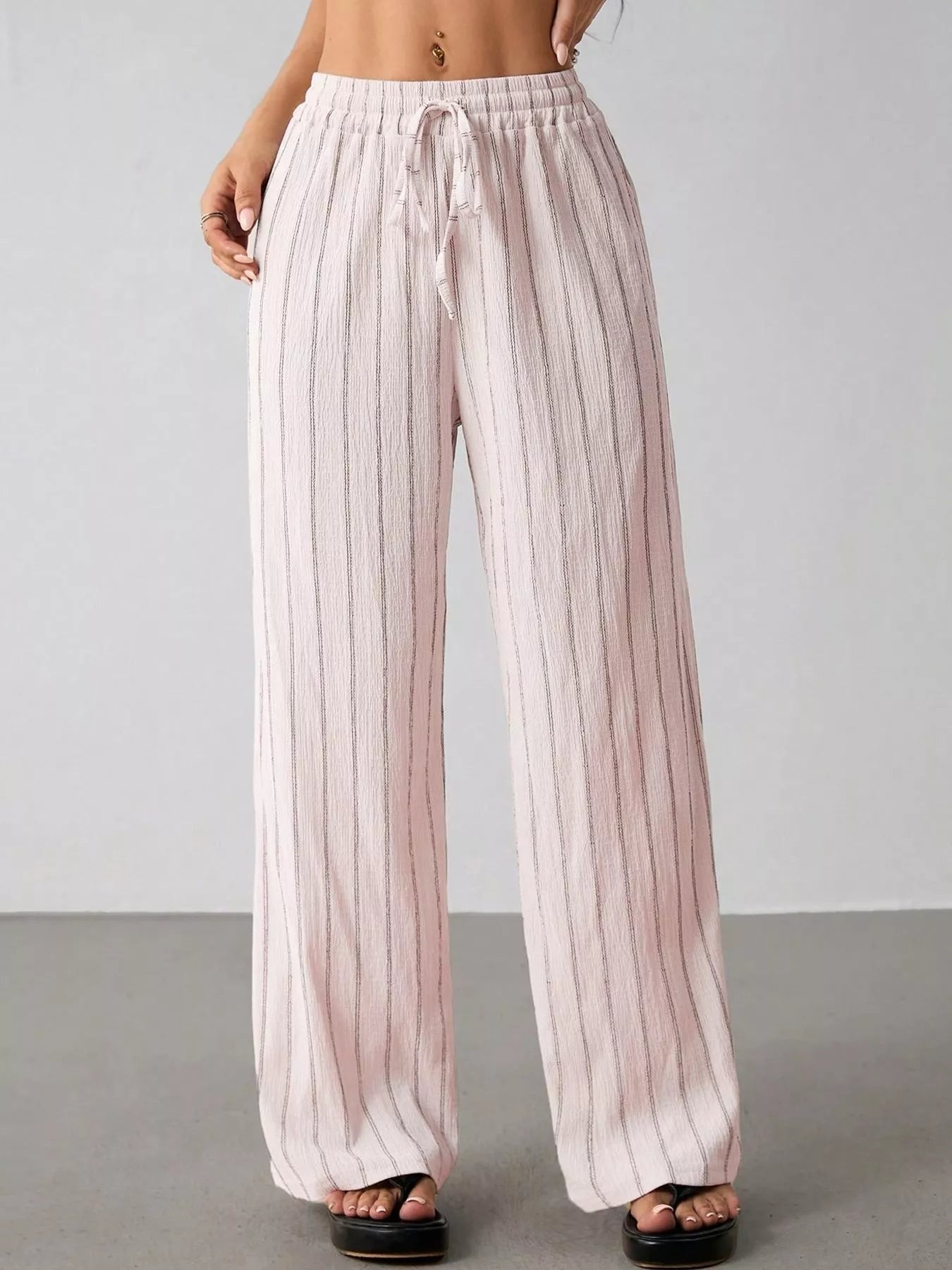 Striped Wide-Leg Drawstring Pants designed for comfort and style at Lookzlike