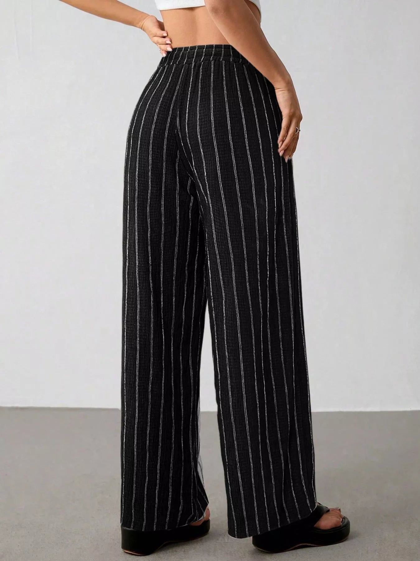 Striped Wide-Leg Drawstring Pants designed for comfort and style at Lookzlike
