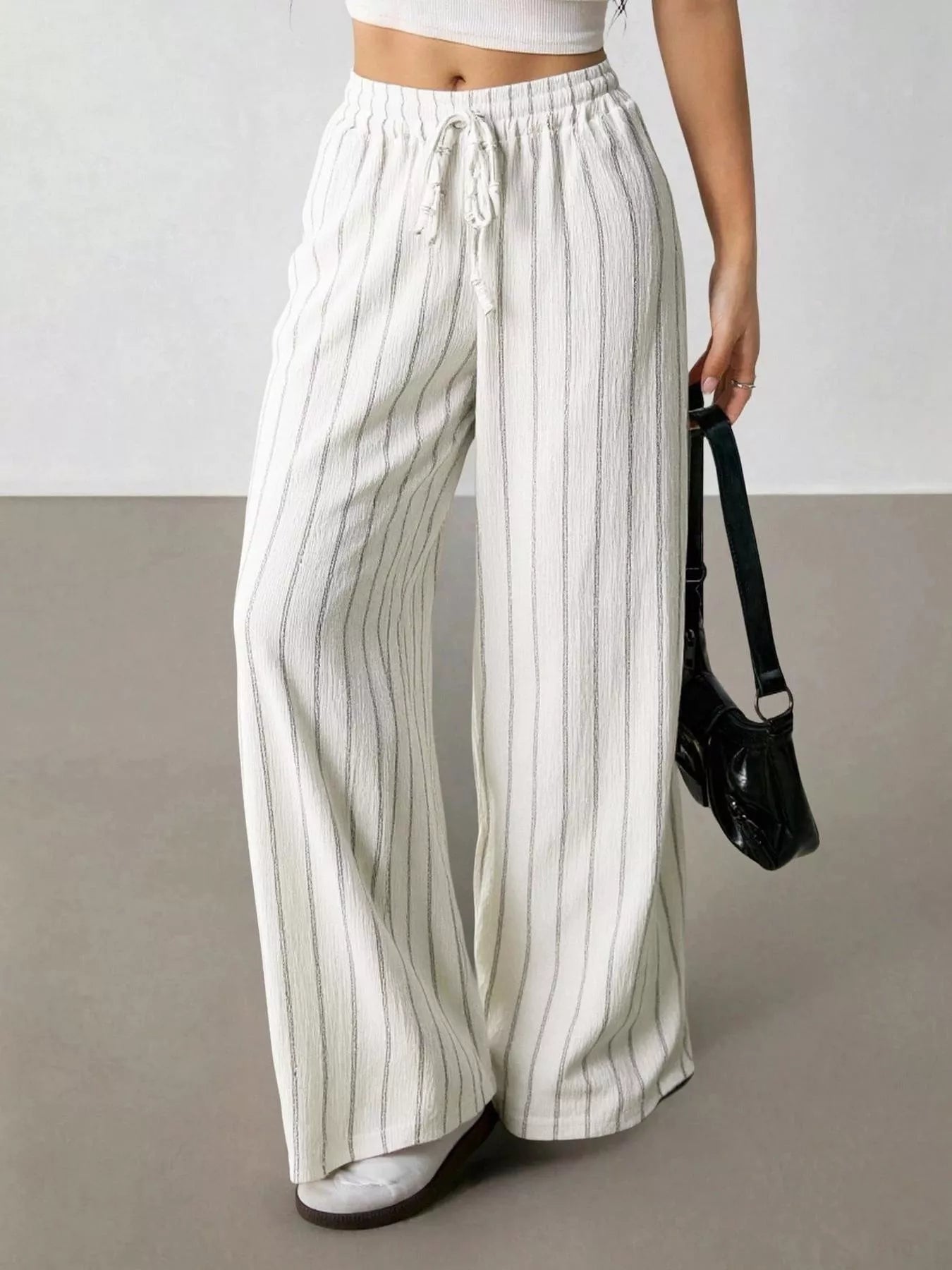 Striped Wide-Leg Drawstring Pants designed for comfort and style at Lookzlike