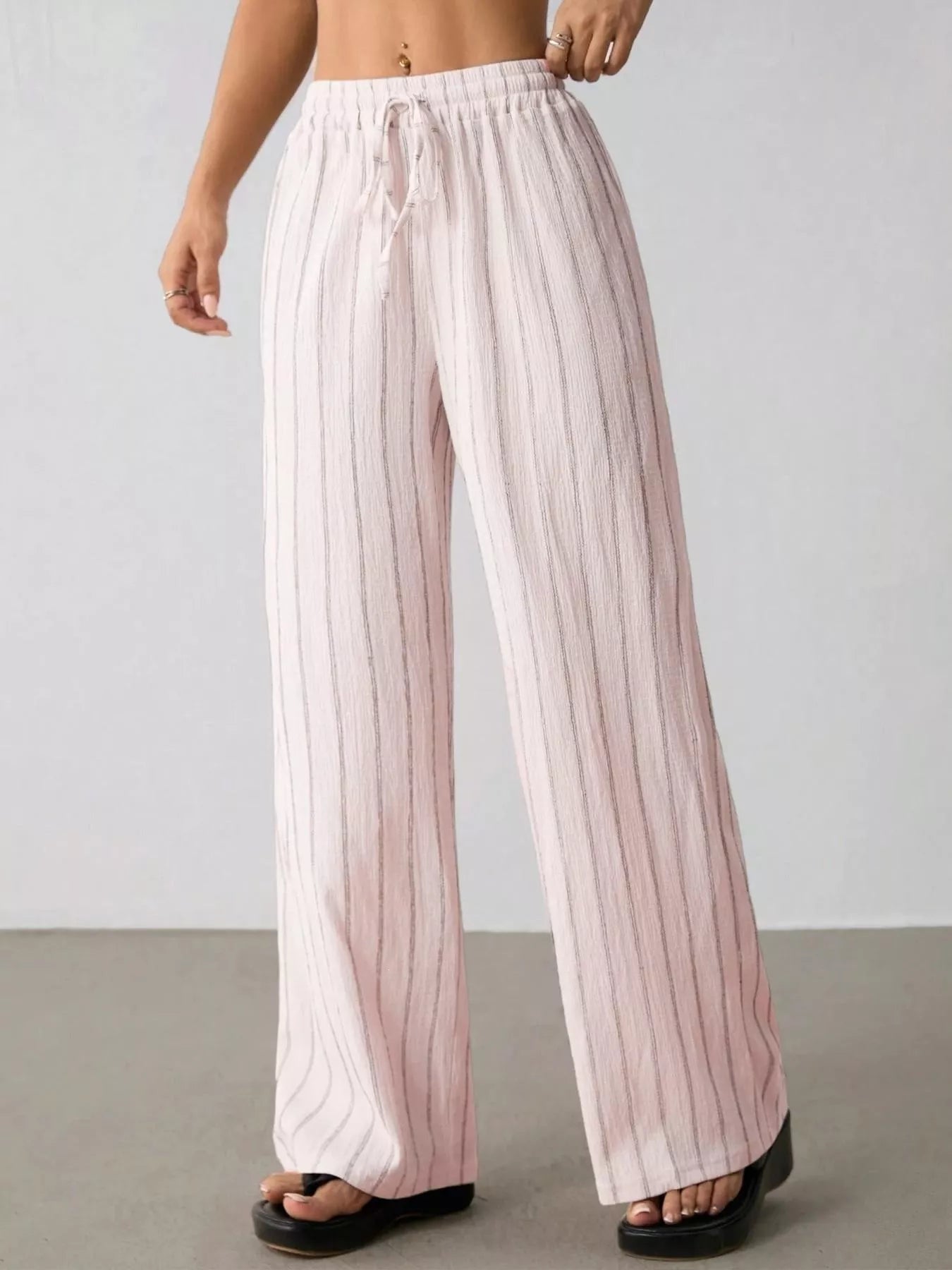 Striped Wide-Leg Drawstring Pants designed for comfort and style at Lookzlike
