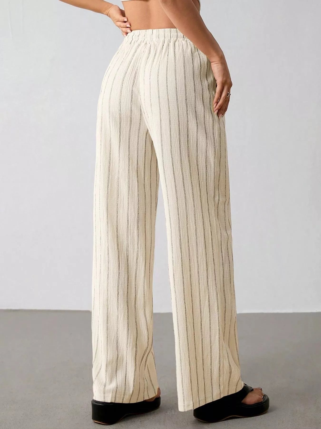 Striped Wide-Leg Drawstring Pants designed for comfort and style at Lookzlike