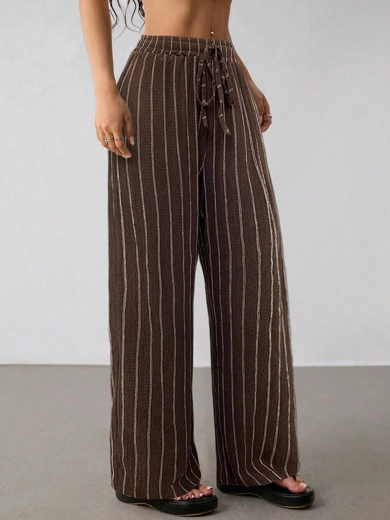Striped Wide-Leg Drawstring Pants designed for comfort and style at Lookzlike
