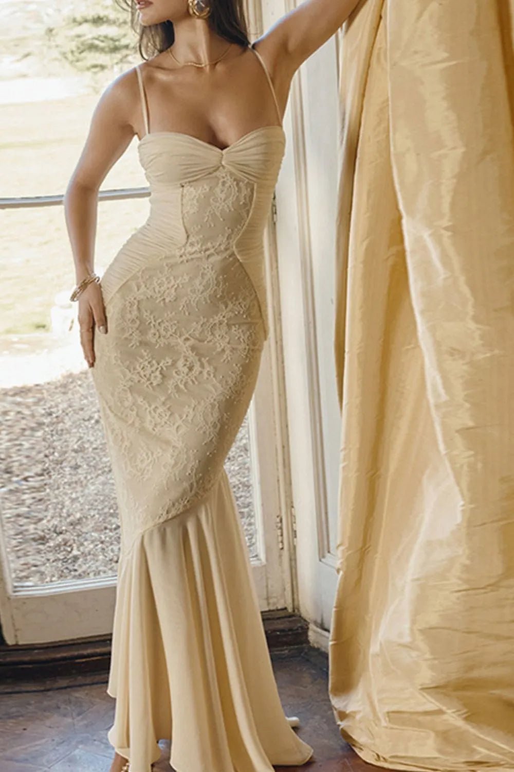 Sweetheart Neck Lace Maxi Dress designed for comfort and style at Lookzlike