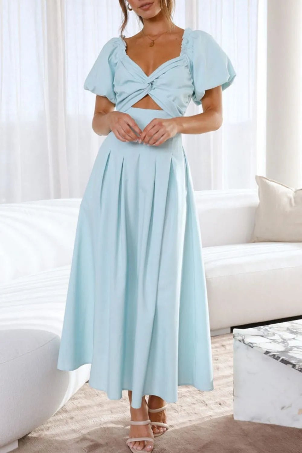 Sweetheart Neck Puff Sleeve Dress designed for comfort and style at Lookzlike