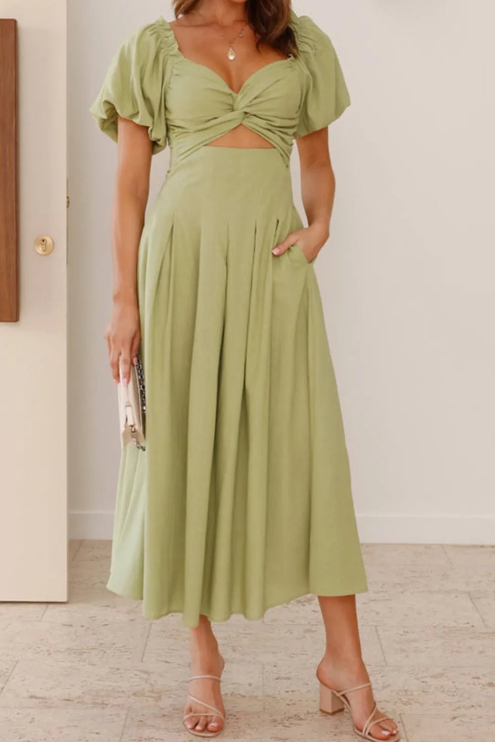 Sweetheart Neck Puff Sleeve Dress designed for comfort and style at Lookzlike