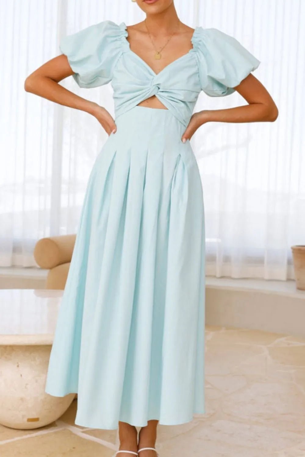 Sweetheart Neck Puff Sleeve Dress designed for comfort and style at Lookzlike