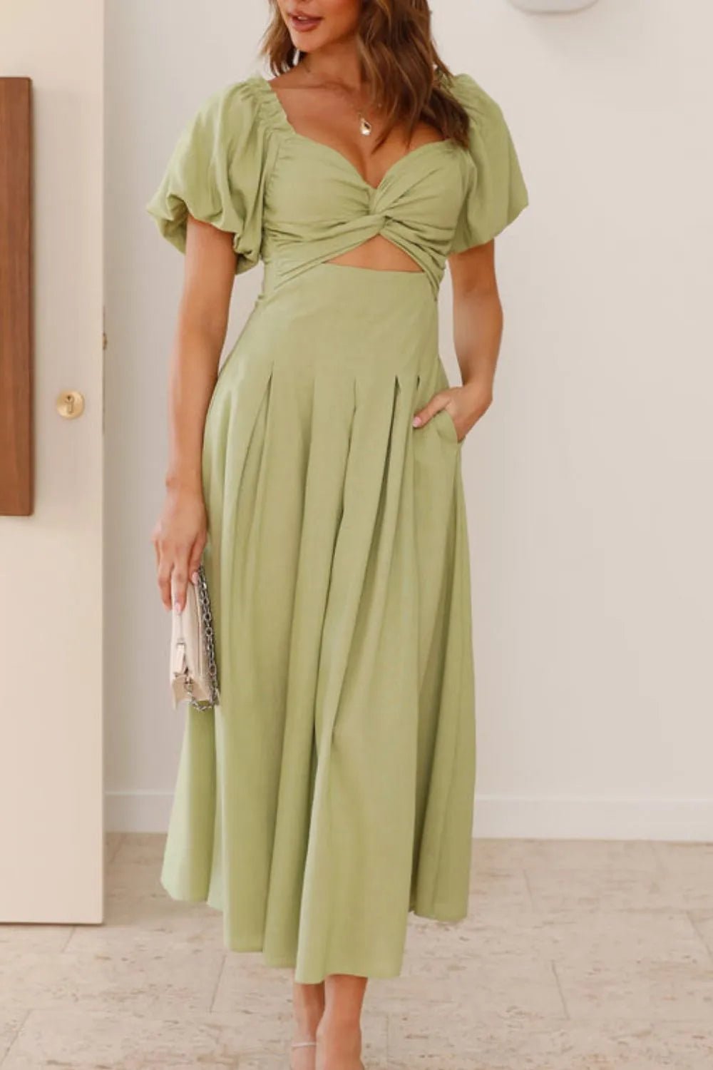 Sweetheart Neck Puff Sleeve Dress designed for comfort and style at Lookzlike