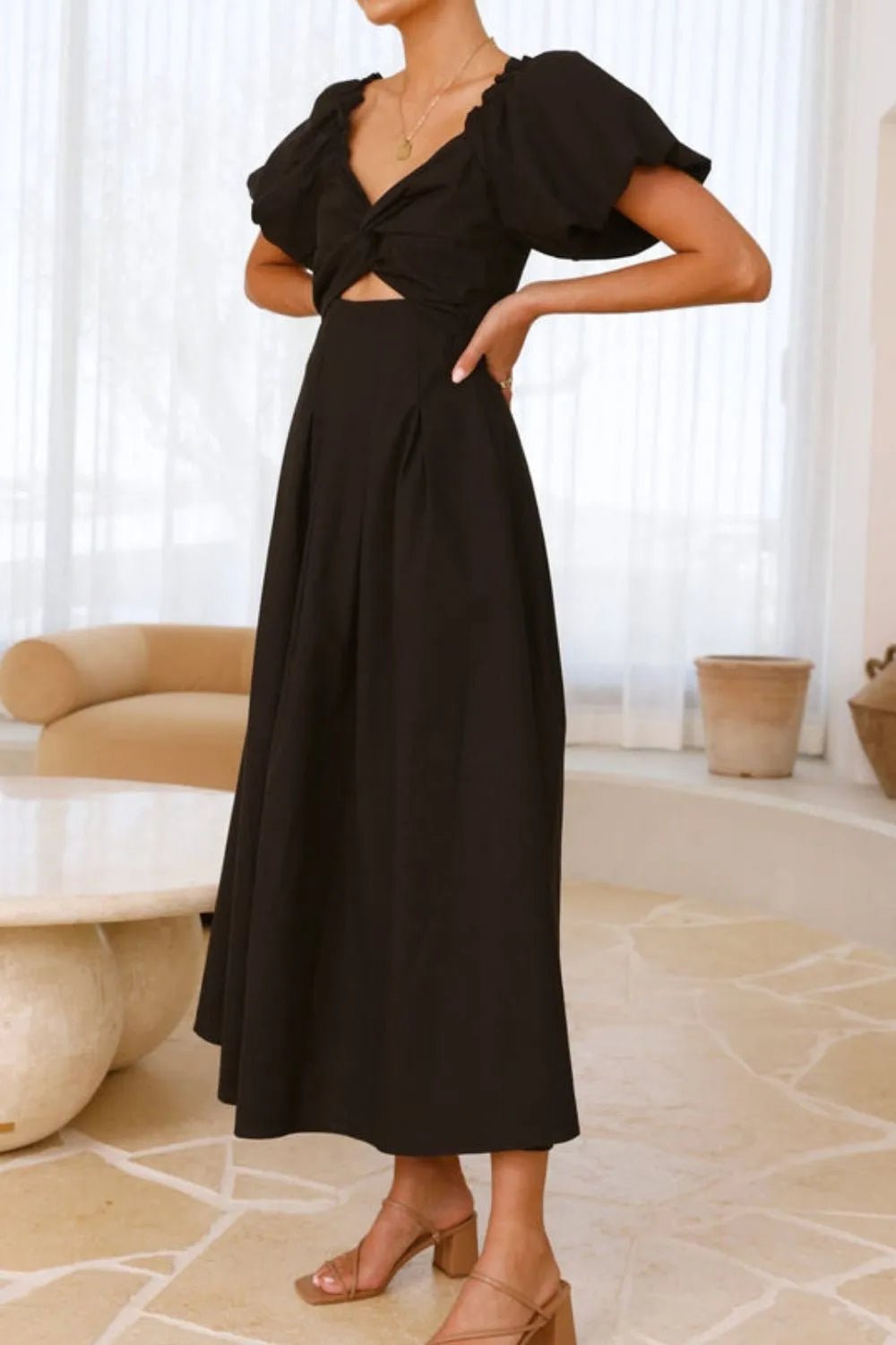 Sweetheart Neck Puff Sleeve Dress designed for comfort and style at Lookzlike