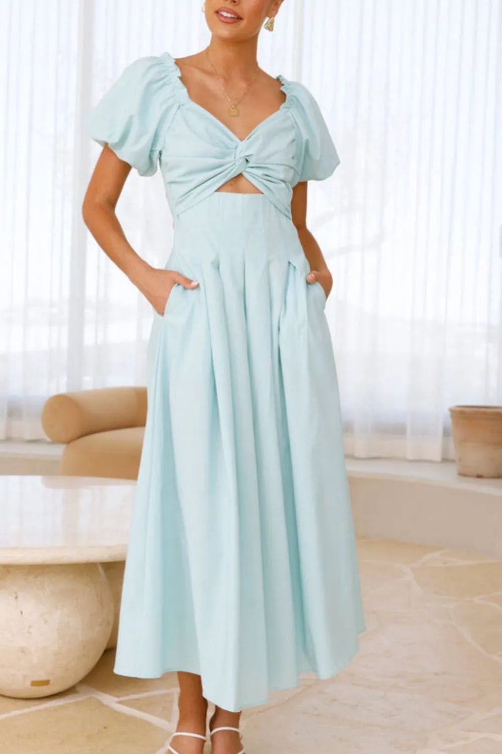 Sweetheart Neck Puff Sleeve Dress designed for comfort and style at Lookzlike