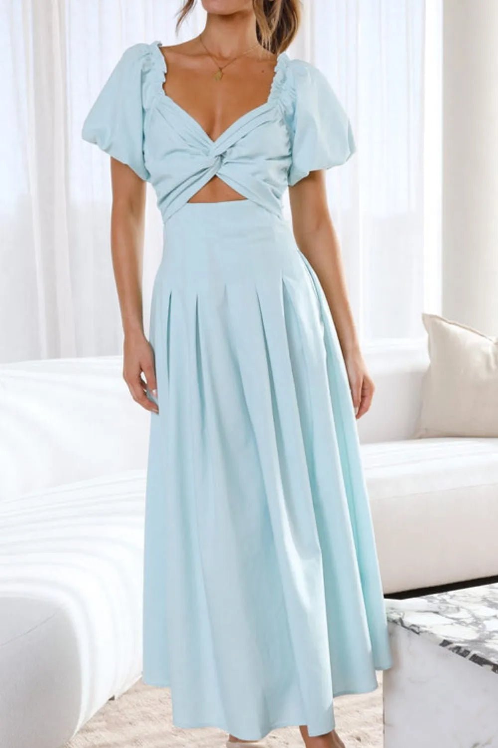 Sweetheart Neck Puff Sleeve Dress designed for comfort and style at Lookzlike