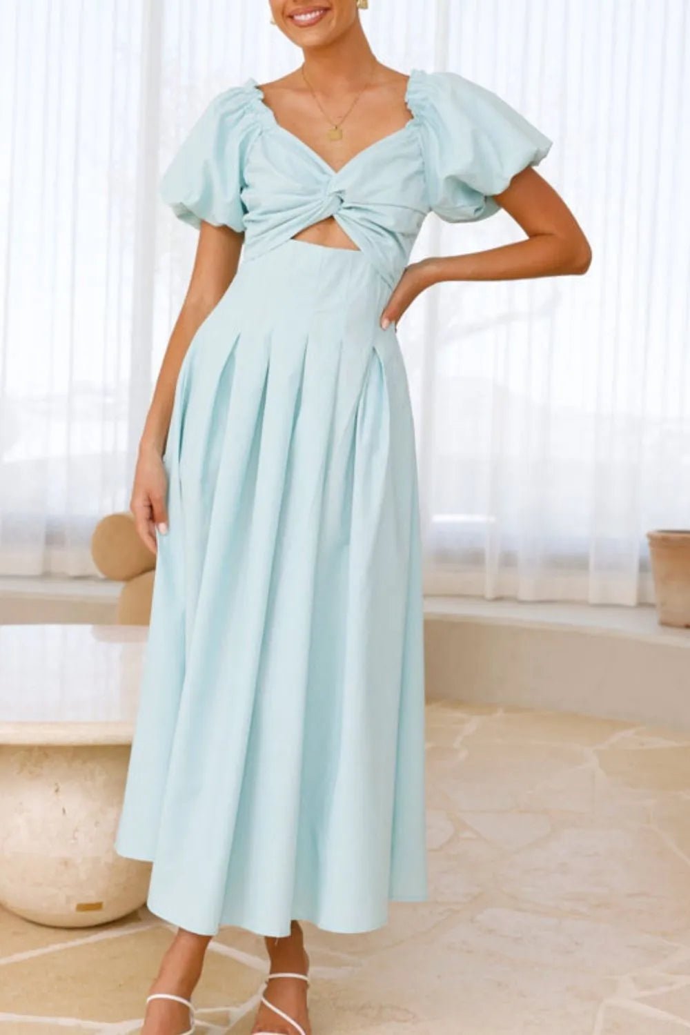 Sweetheart Neck Puff Sleeve Dress designed for comfort and style at Lookzlike